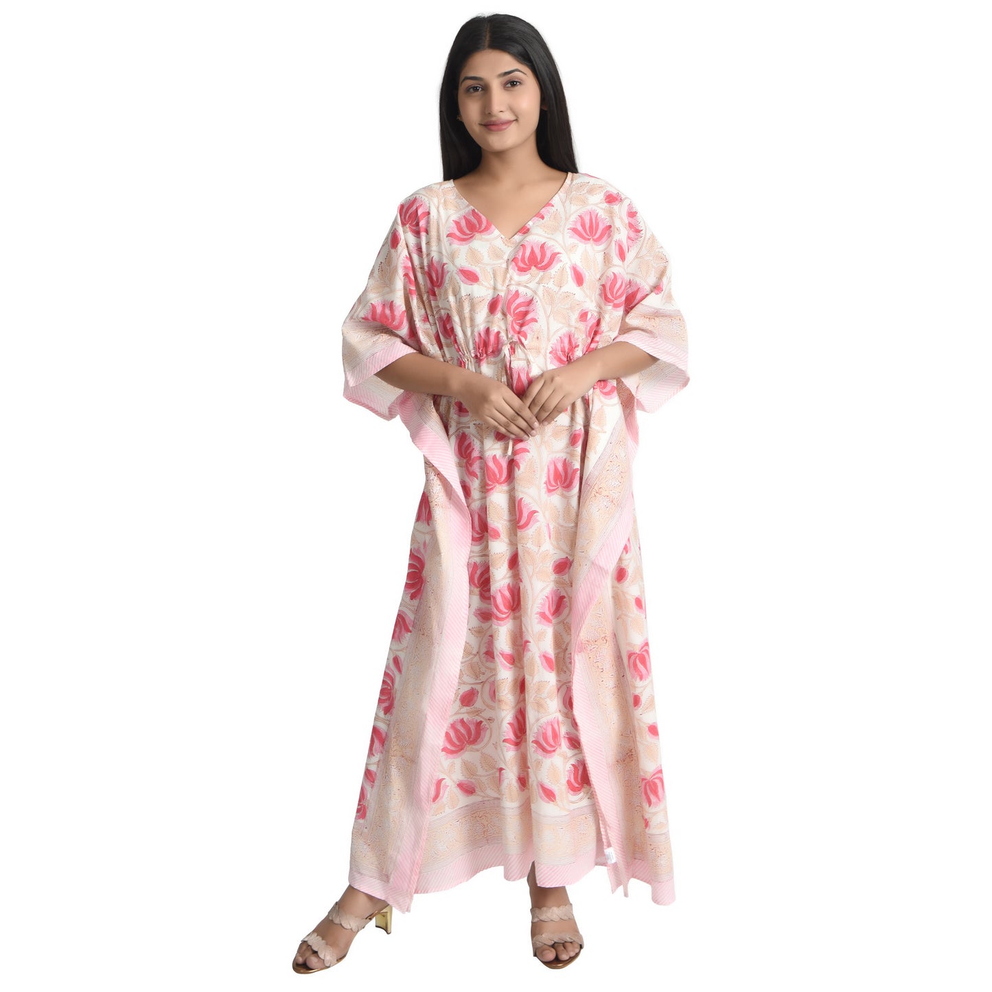 Hand Block Print Cotton Caftans For Women Free Size Vintage traditonal art Maxi gown sleepwear Night gown Kaftan dress