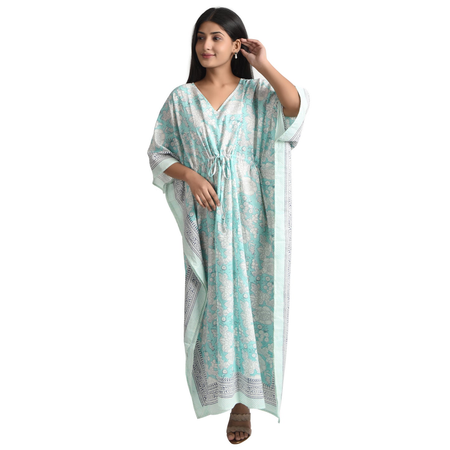 Hand Block Print Cotton Caftans For Women Free Size Vintage traditonal art Maxi gown sleepwear Night gown Kaftan dress