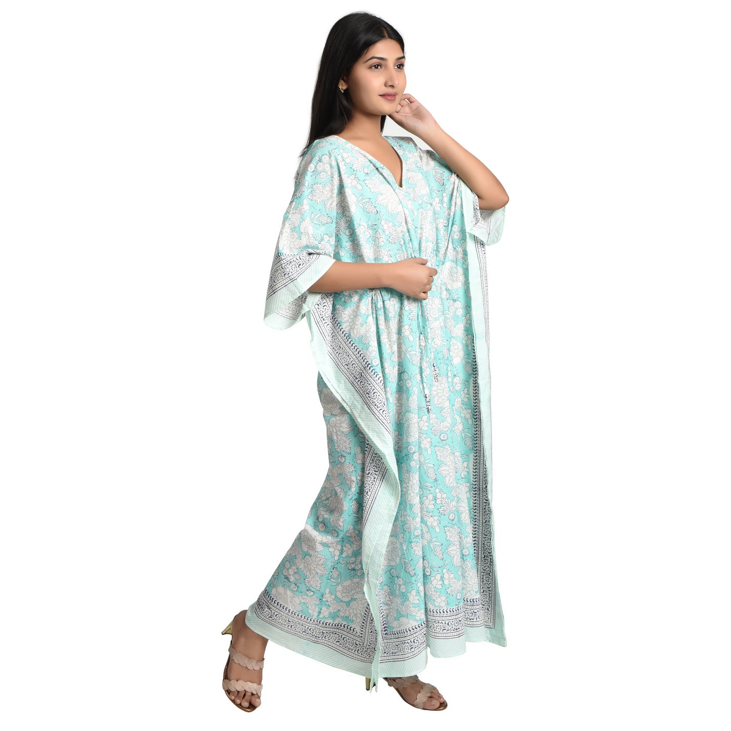 Hand Block Print Cotton Caftans For Women Free Size Vintage traditonal art Maxi gown sleepwear Night gown Kaftan dress