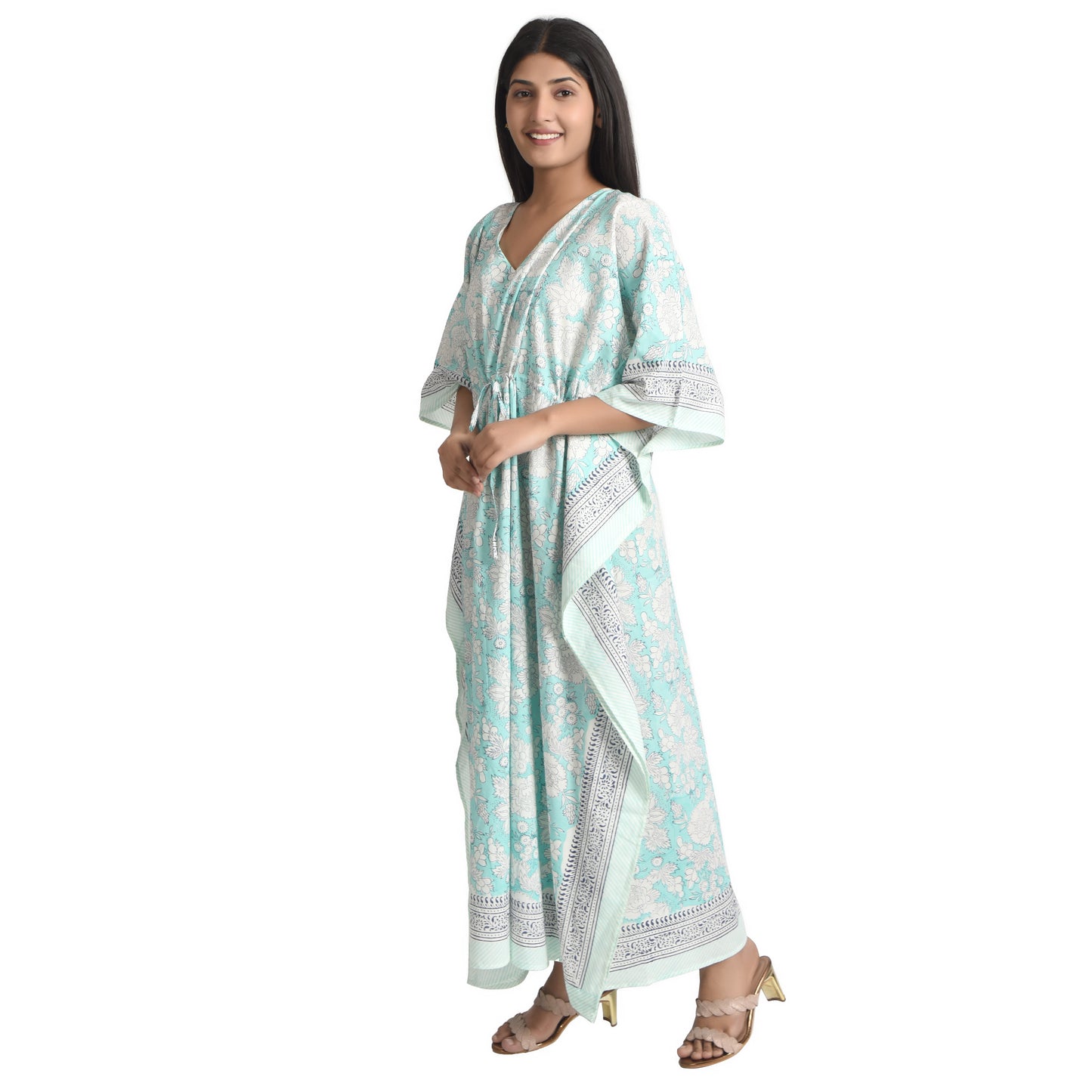 Hand Block Print Cotton Caftans For Women Free Size Vintage traditonal art Maxi gown sleepwear Night gown Kaftan dress