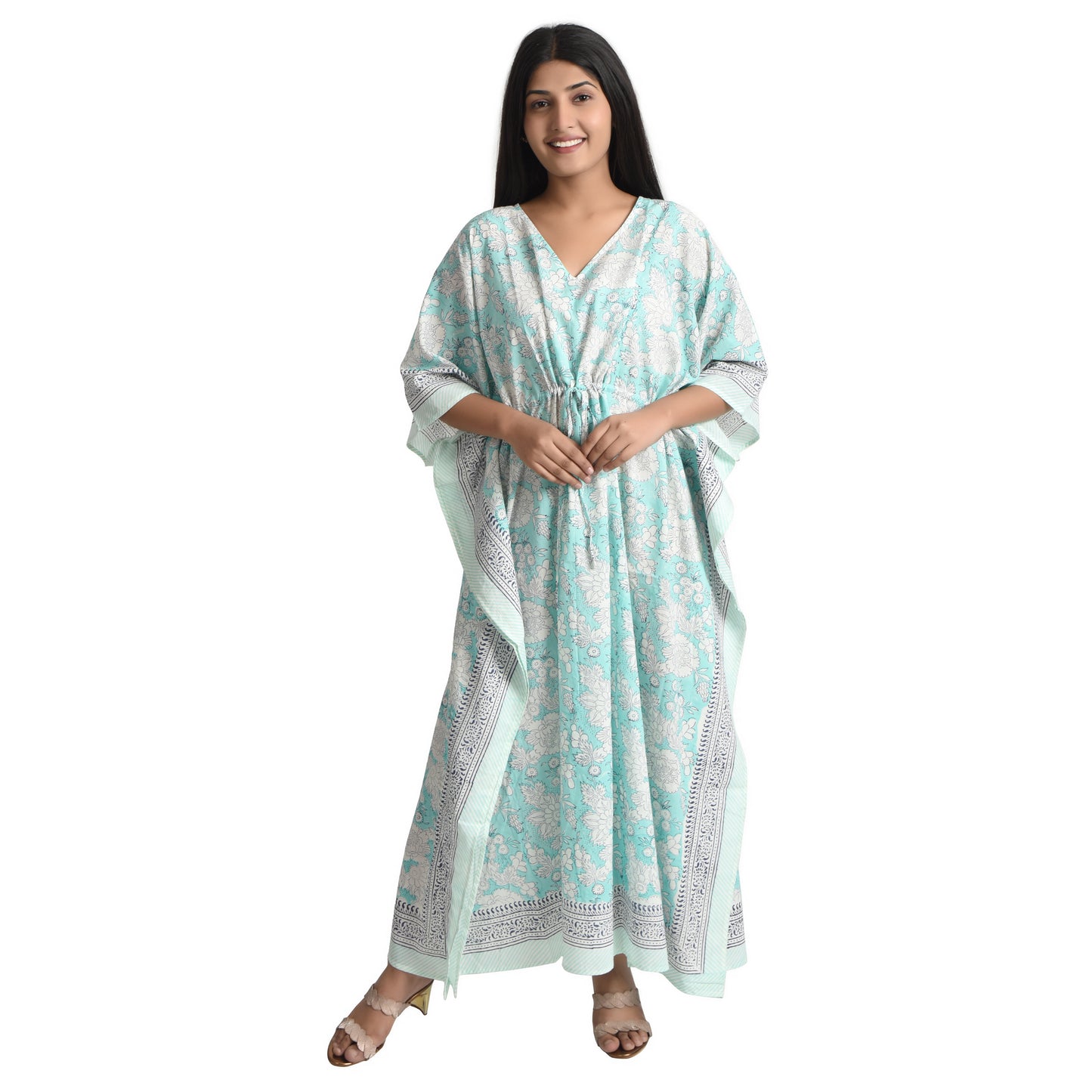 Hand Block Print Cotton Caftans For Women Free Size Vintage traditonal art Maxi gown sleepwear Night gown Kaftan dress