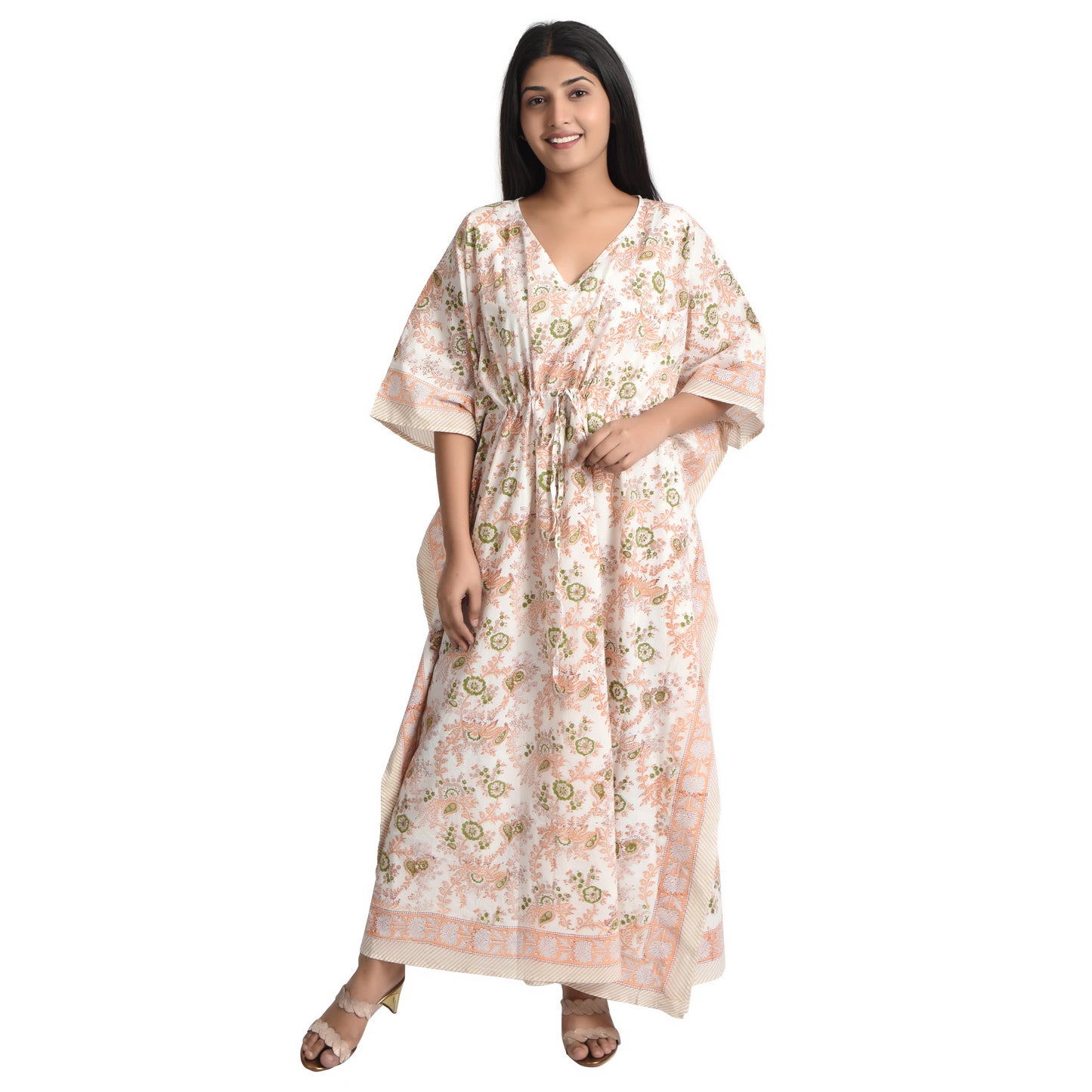 Hand Block Print Cotton Caftans For Women Free Size Vintage traditonal art Maxi gown sleepwear Night gown Kaftan dress