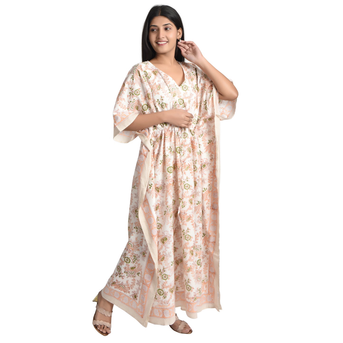 Hand Block Print Cotton Caftans For Women Free Size Vintage traditonal art Maxi gown sleepwear Night gown Kaftan dress