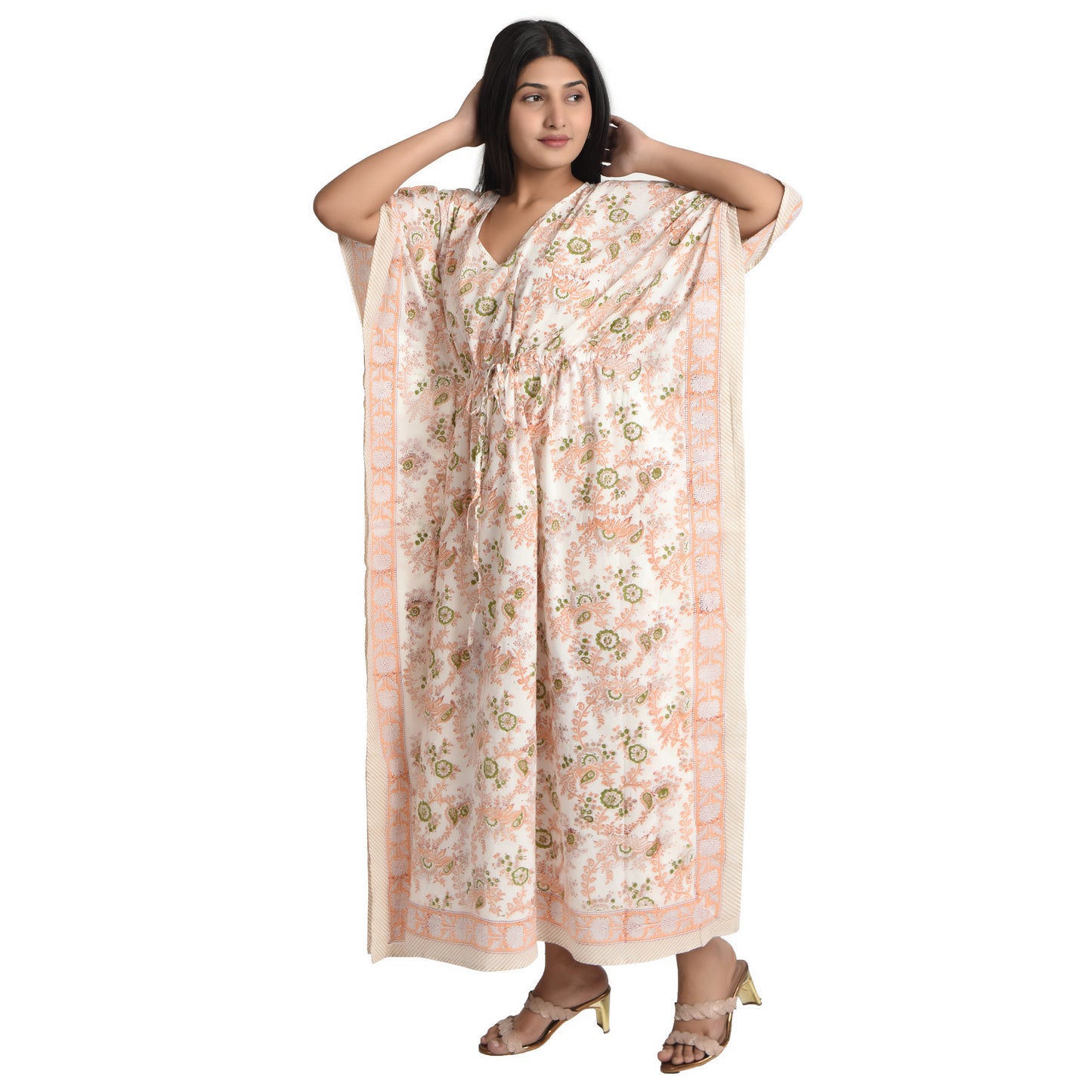 Hand Block Print Cotton Caftans For Women Free Size Vintage traditonal art Maxi gown sleepwear Night gown Kaftan dress