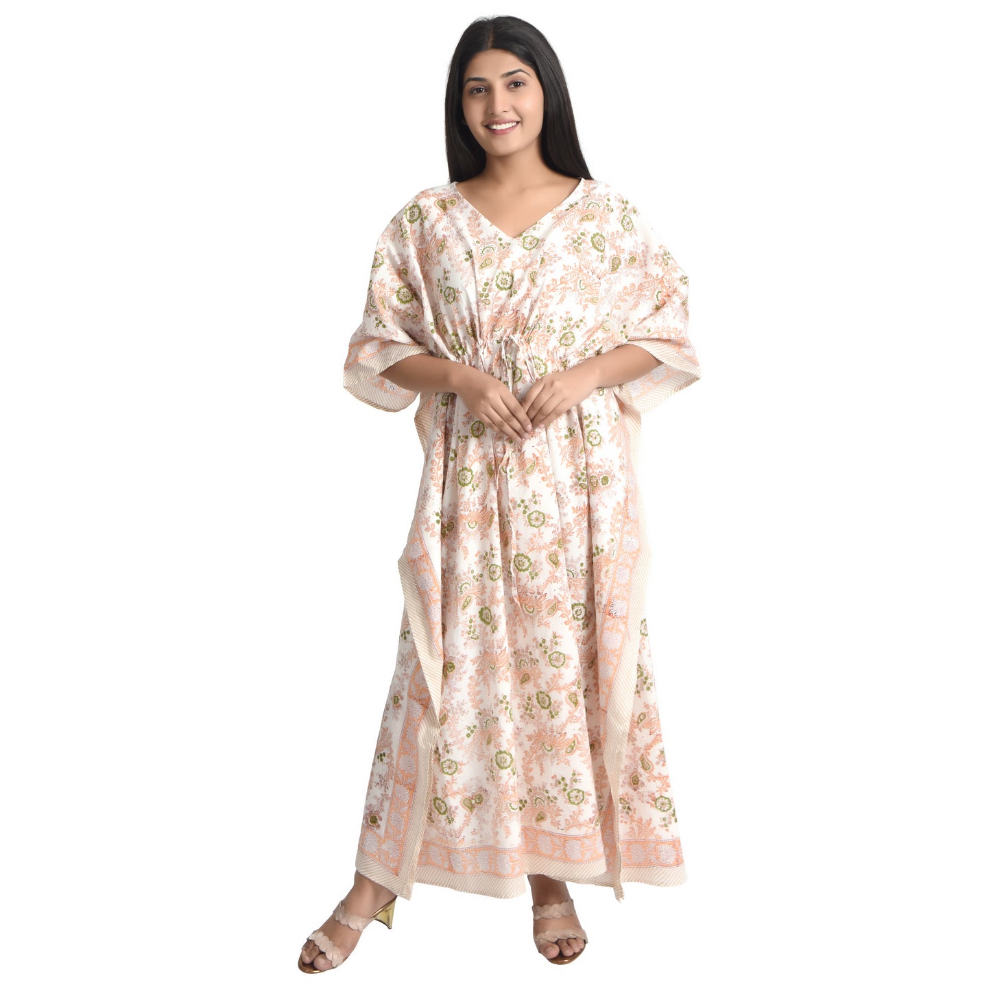 Hand Block Print Cotton Caftans For Women Free Size Vintage traditonal art Maxi gown sleepwear Night gown Kaftan dress