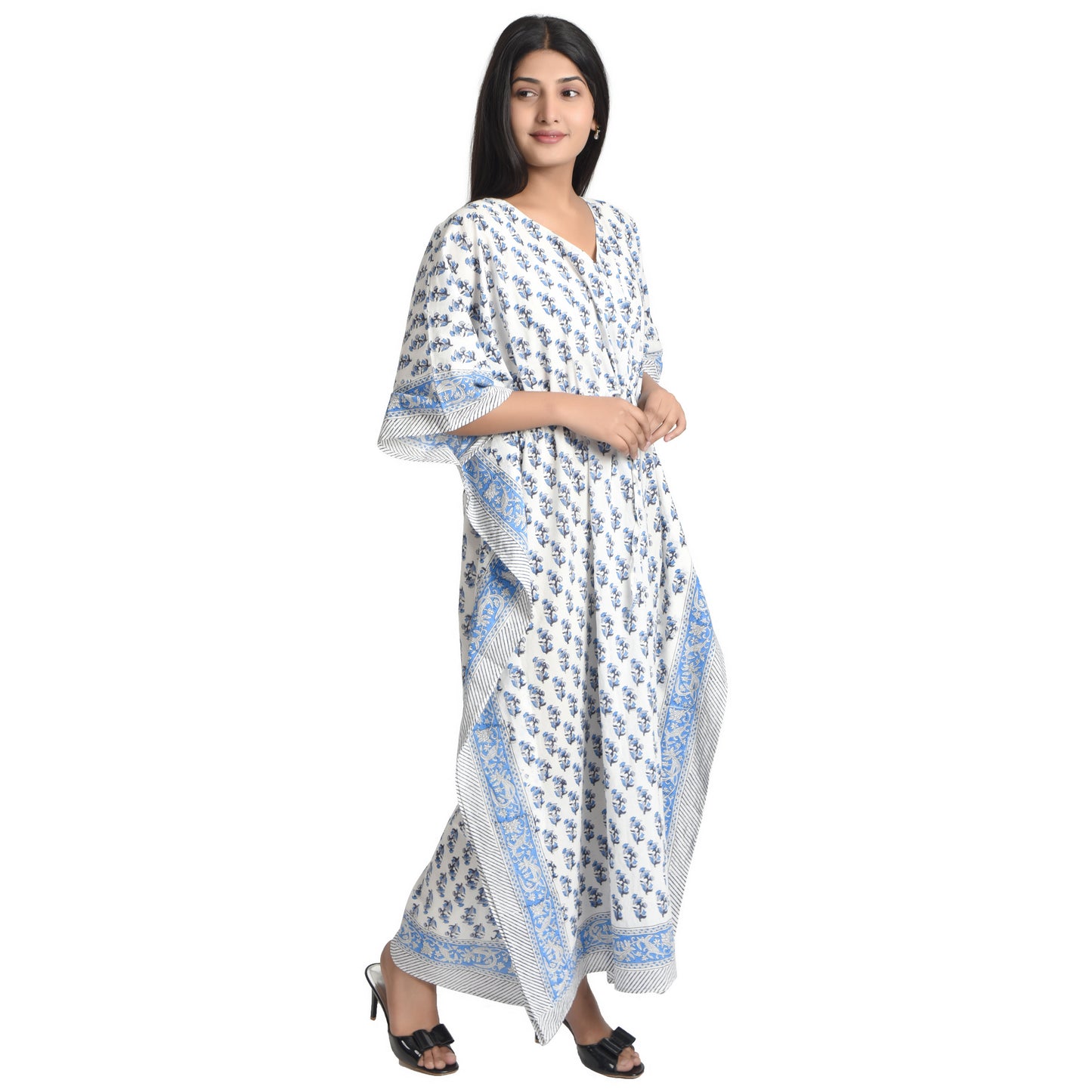 Hand Block Print Cotton Caftans For Women Free Size Vintage traditonal art Maxi gown sleepwear Night gown Kaftan dress