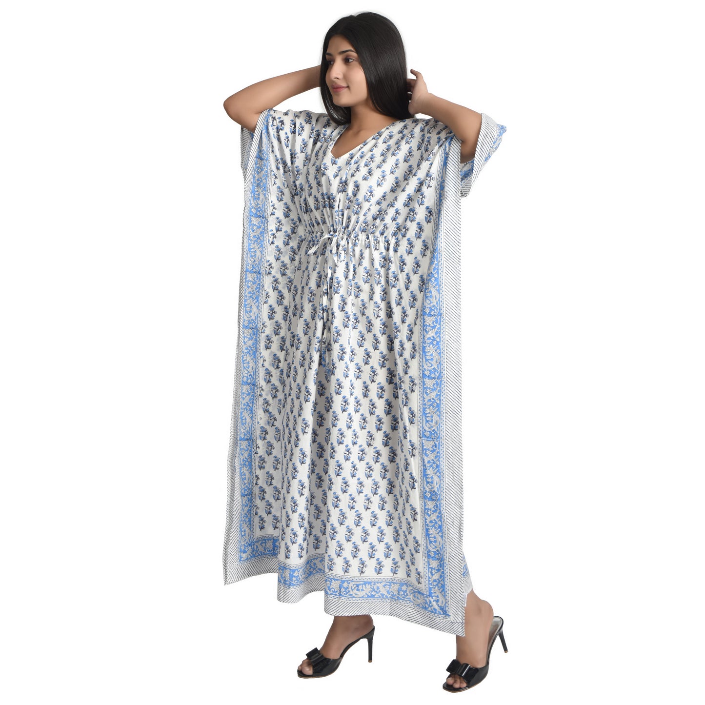 Hand Block Print Cotton Caftans For Women Free Size Vintage traditonal art Maxi gown sleepwear Night gown Kaftan dress