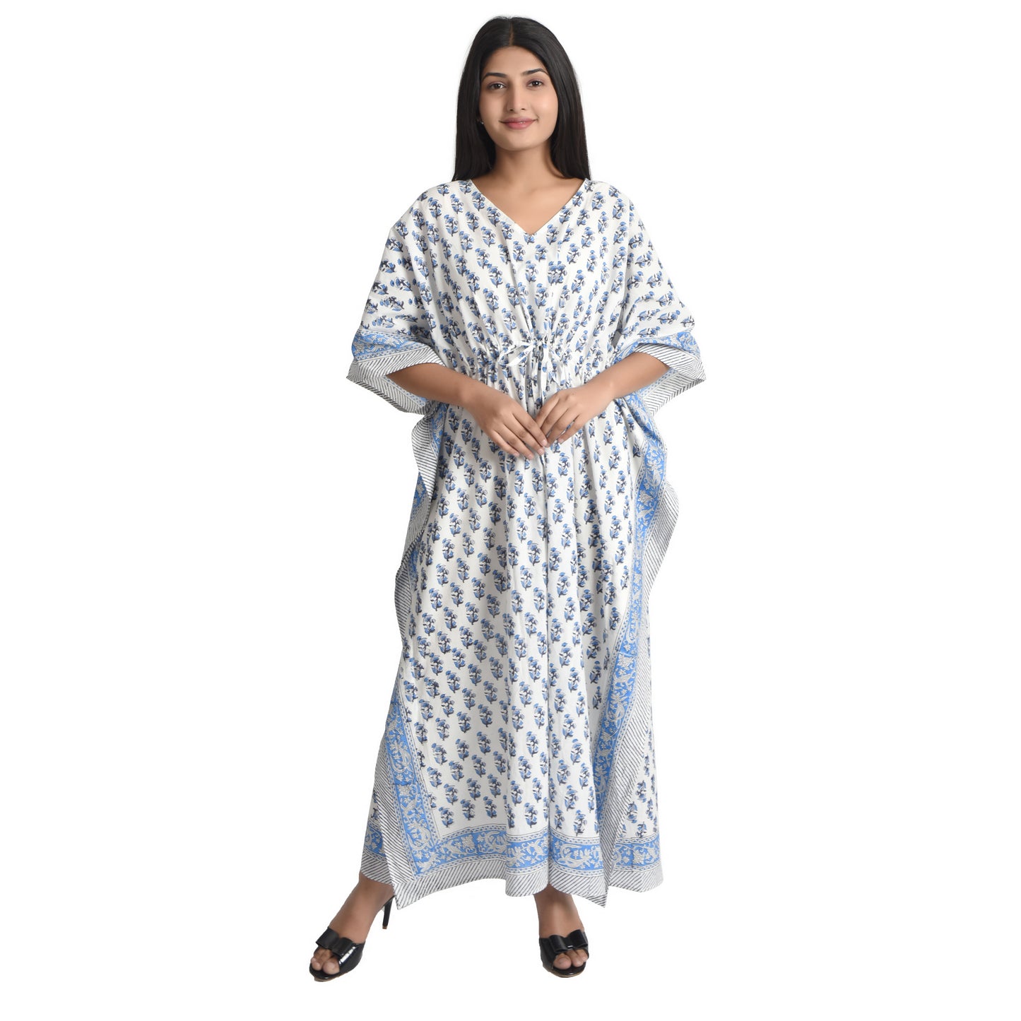 Hand Block Print Cotton Caftans For Women Free Size Vintage traditonal art Maxi gown sleepwear Night gown Kaftan dress