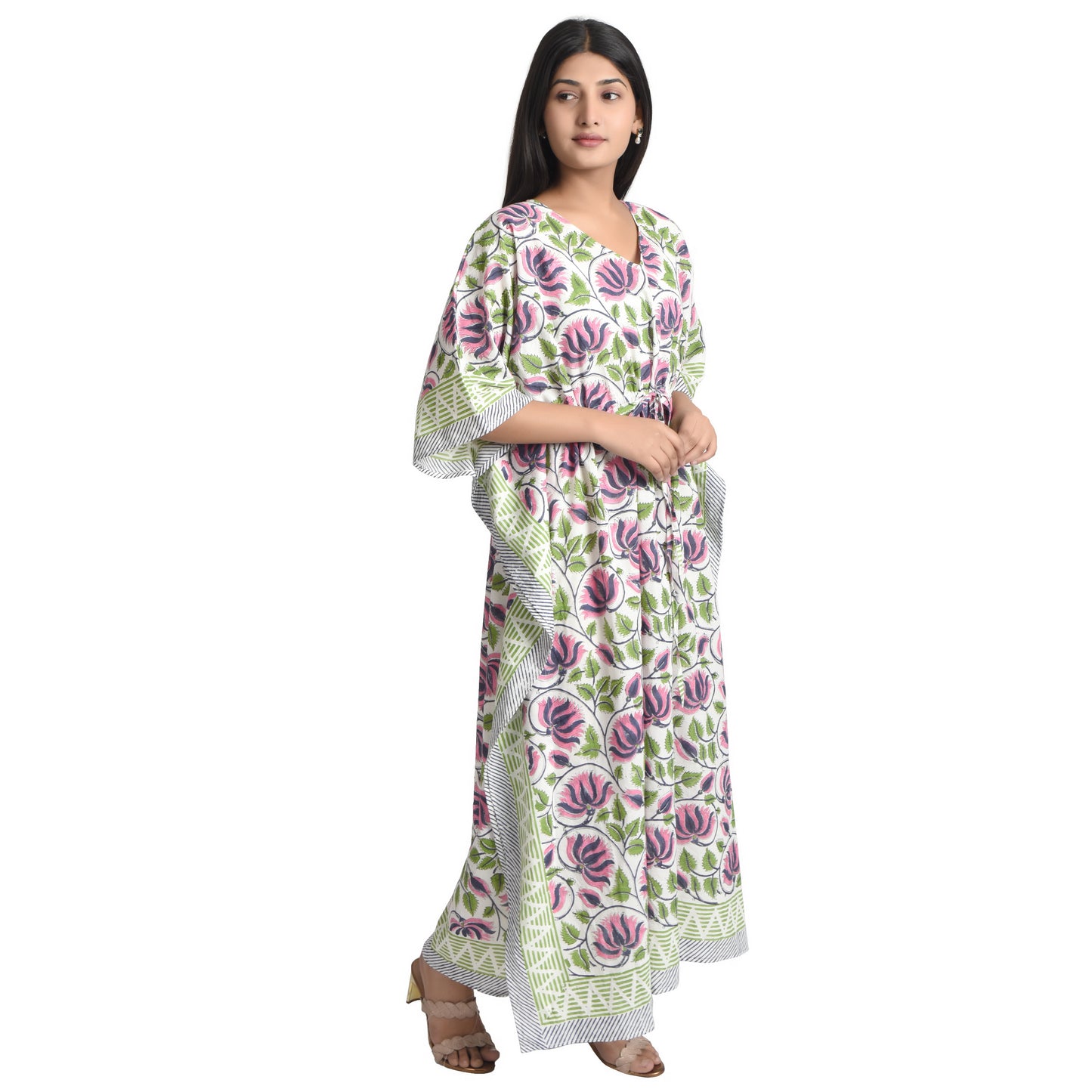 Hand Block Print Cotton Caftans For Women Free Size Vintage traditonal art Maxi gown sleepwear Night gown Kaftan dress