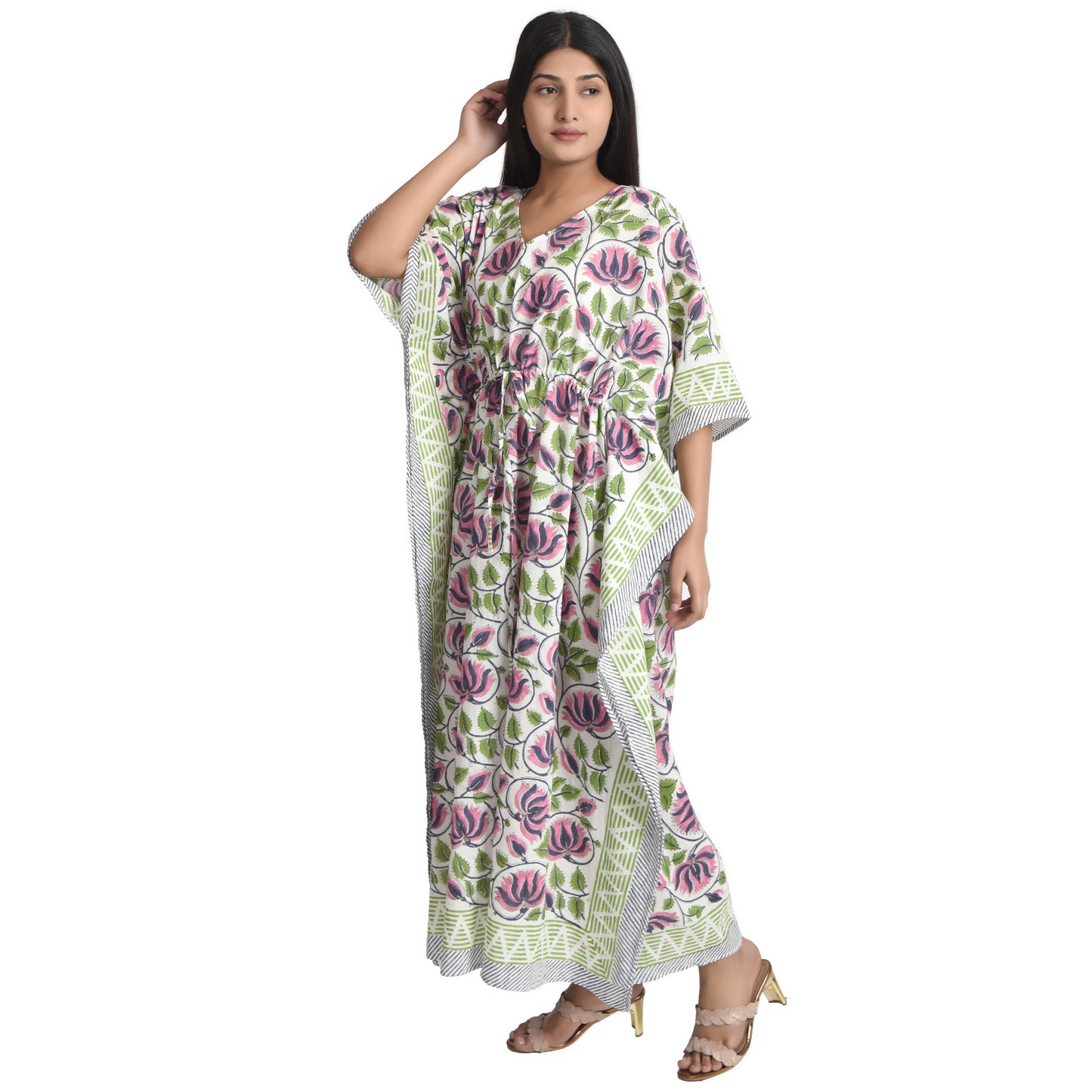 Hand Block Print Cotton Caftans For Women Free Size Vintage traditonal art Maxi gown sleepwear Night gown Kaftan dress