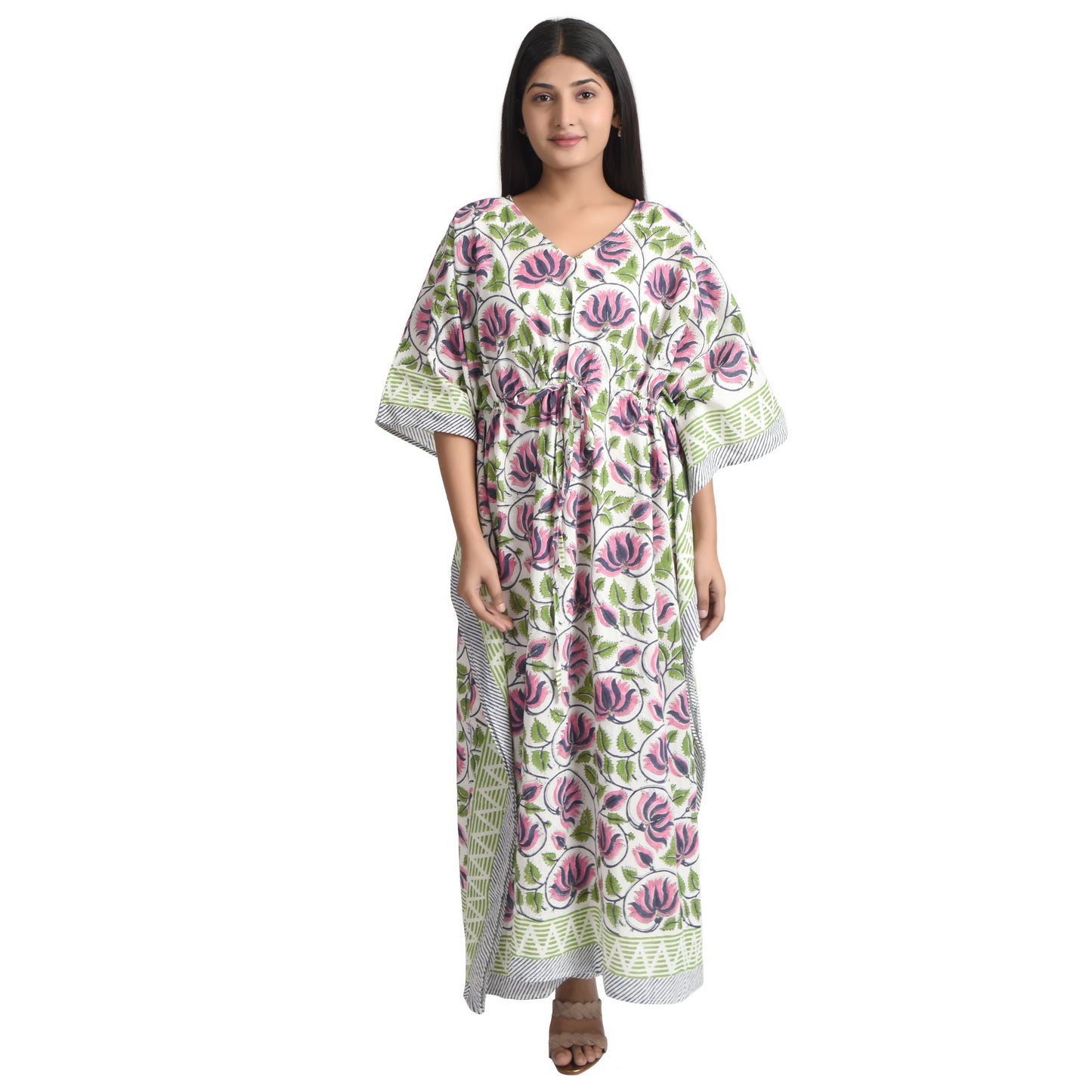 Hand Block Print Cotton Caftans For Women Free Size Vintage traditonal art Maxi gown sleepwear Night gown Kaftan dress