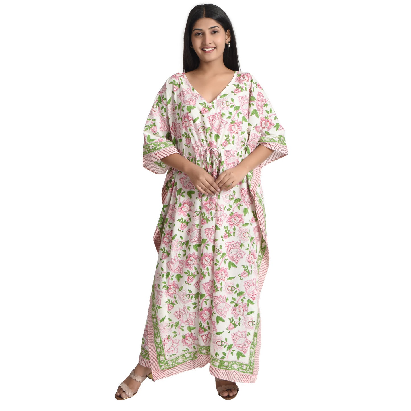 Hand Block Print Cotton Caftans For Women Free Size Vintage traditonal art Maxi gown sleepwear Night gown Kaftan dress