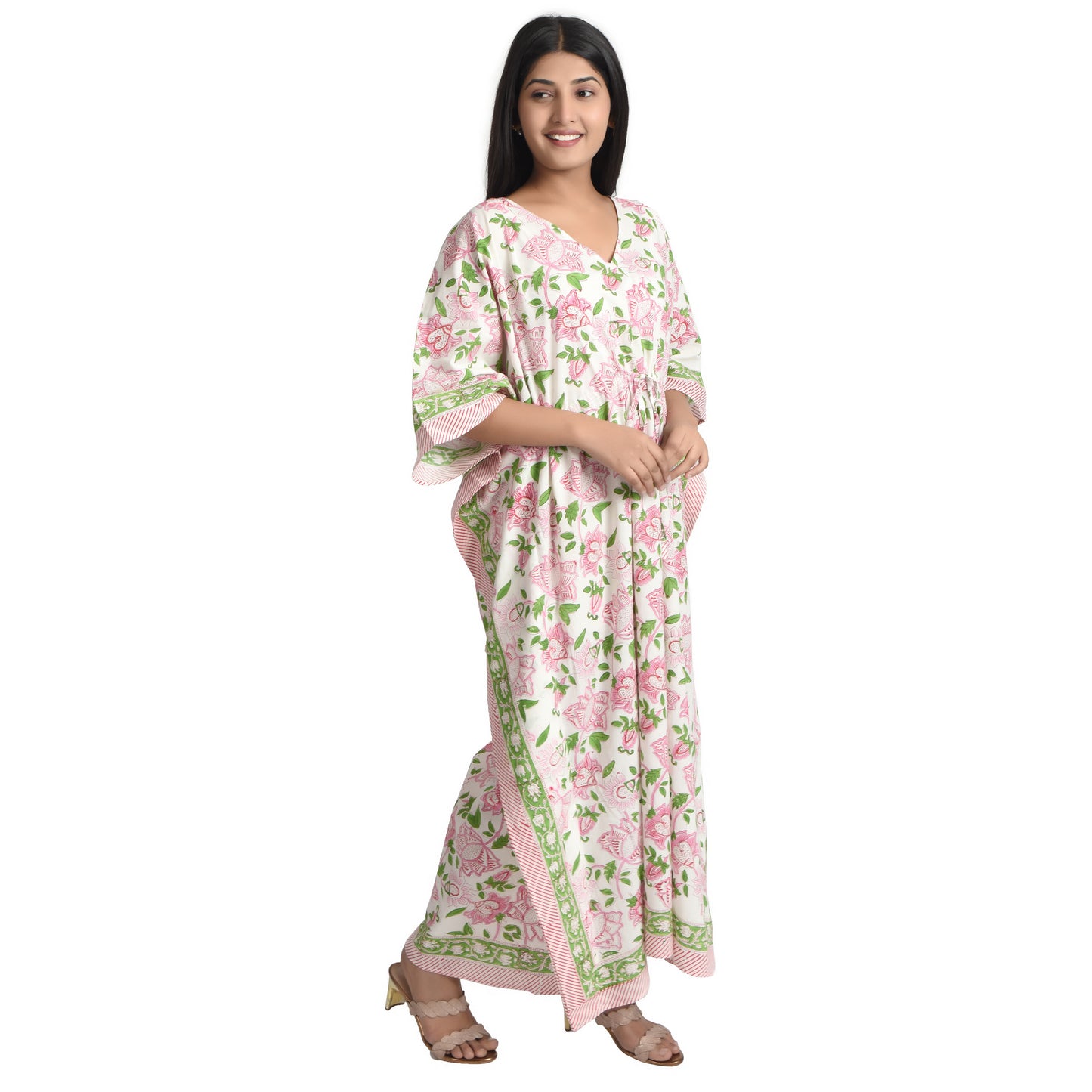 Hand Block Print Cotton Caftans For Women Free Size Vintage traditonal art Maxi gown sleepwear Night gown Kaftan dress