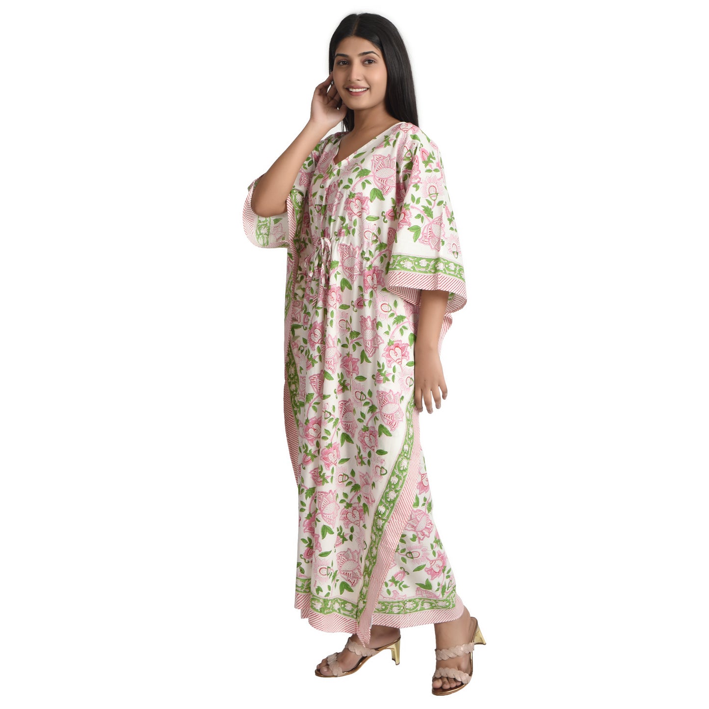 Hand Block Print Cotton Caftans For Women Free Size Vintage traditonal art Maxi gown sleepwear Night gown Kaftan dress