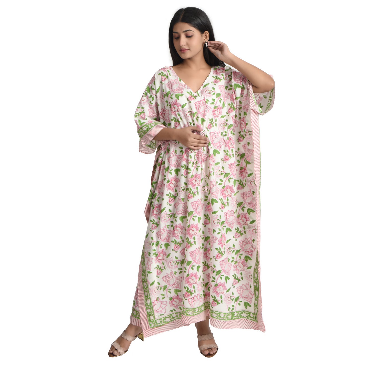 Hand Block Print Cotton Caftans For Women Free Size Vintage traditonal art Maxi gown sleepwear Night gown Kaftan dress