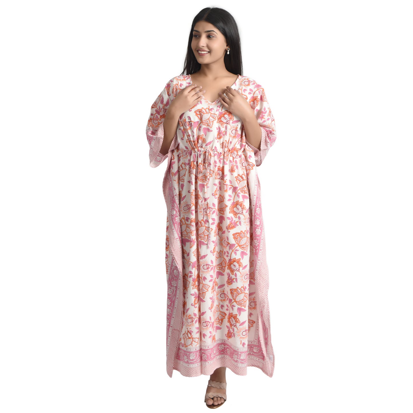 Hand Block Print Cotton Caftans For Women Free Size Vintage traditonal art Maxi gown sleepwear Night gown Kaftan dress