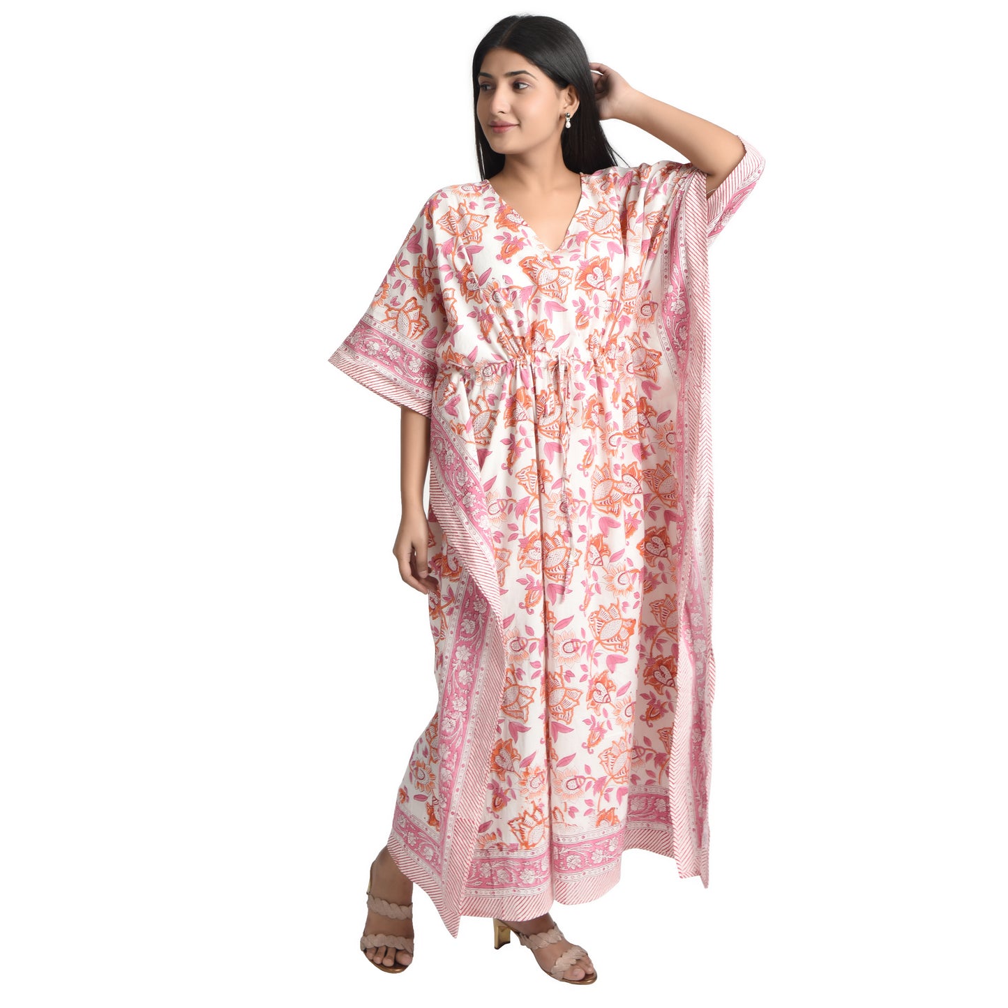 Hand Block Print Cotton Caftans For Women Free Size Vintage traditonal art Maxi gown sleepwear Night gown Kaftan dress