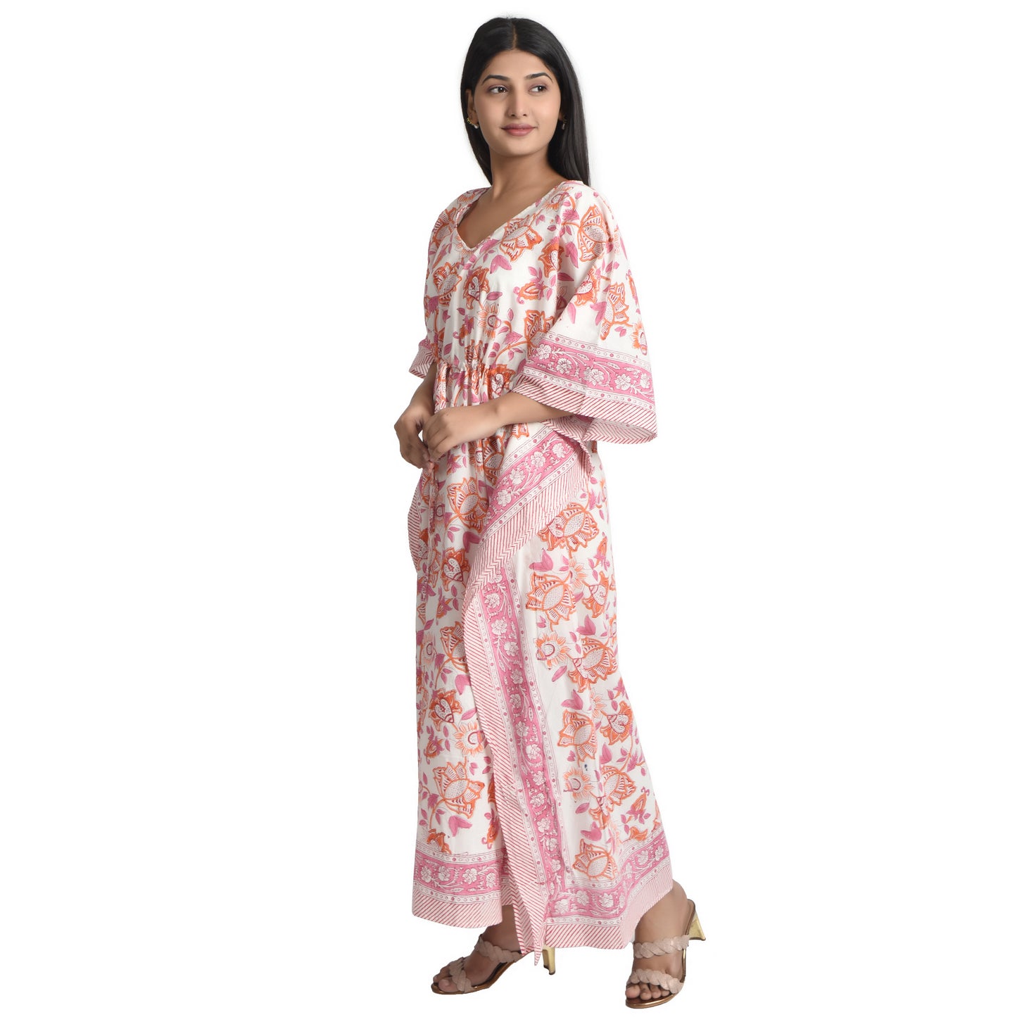 Hand Block Print Cotton Caftans For Women Free Size Vintage traditonal art Maxi gown sleepwear Night gown Kaftan dress