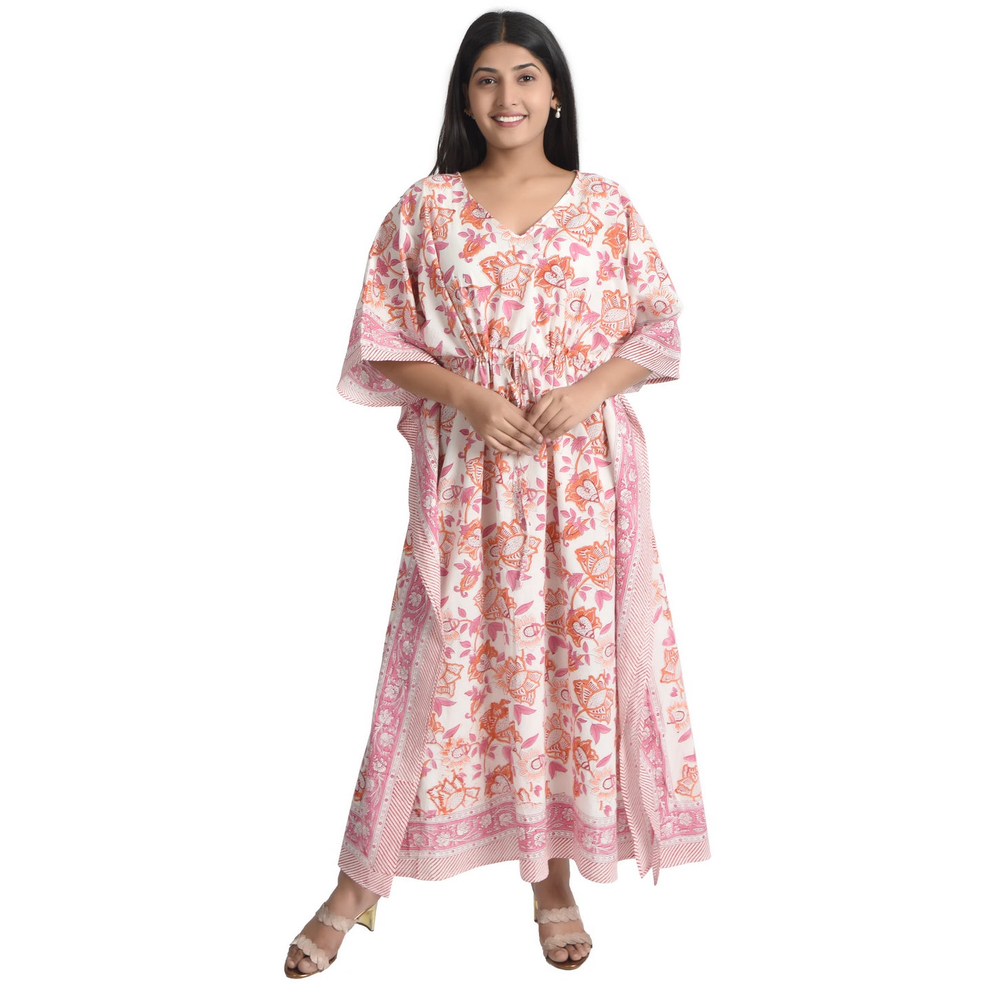 Hand Block Print Cotton Caftans For Women Free Size Vintage traditonal art Maxi gown sleepwear Night gown Kaftan dress