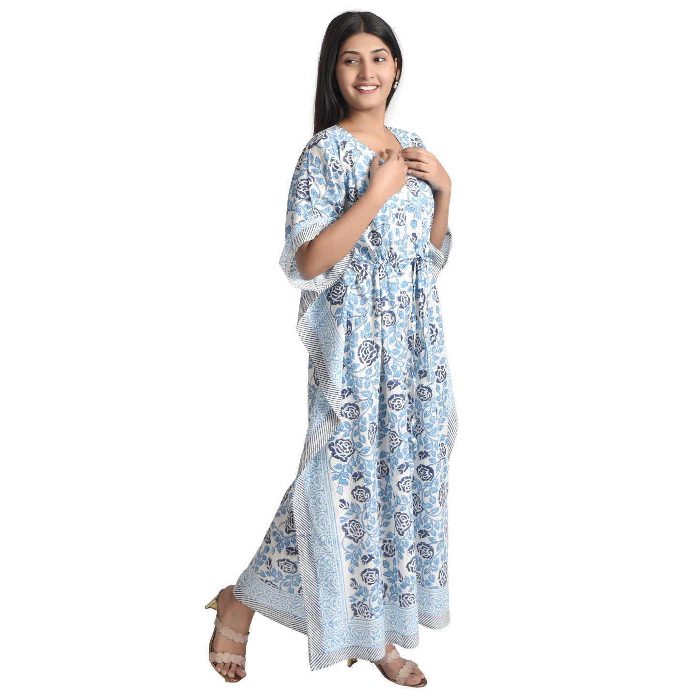 Hand Block Print Cotton Caftans For Women Free Size Vintage traditonal art Maxi gown sleepwear Night gown Kaftan dress