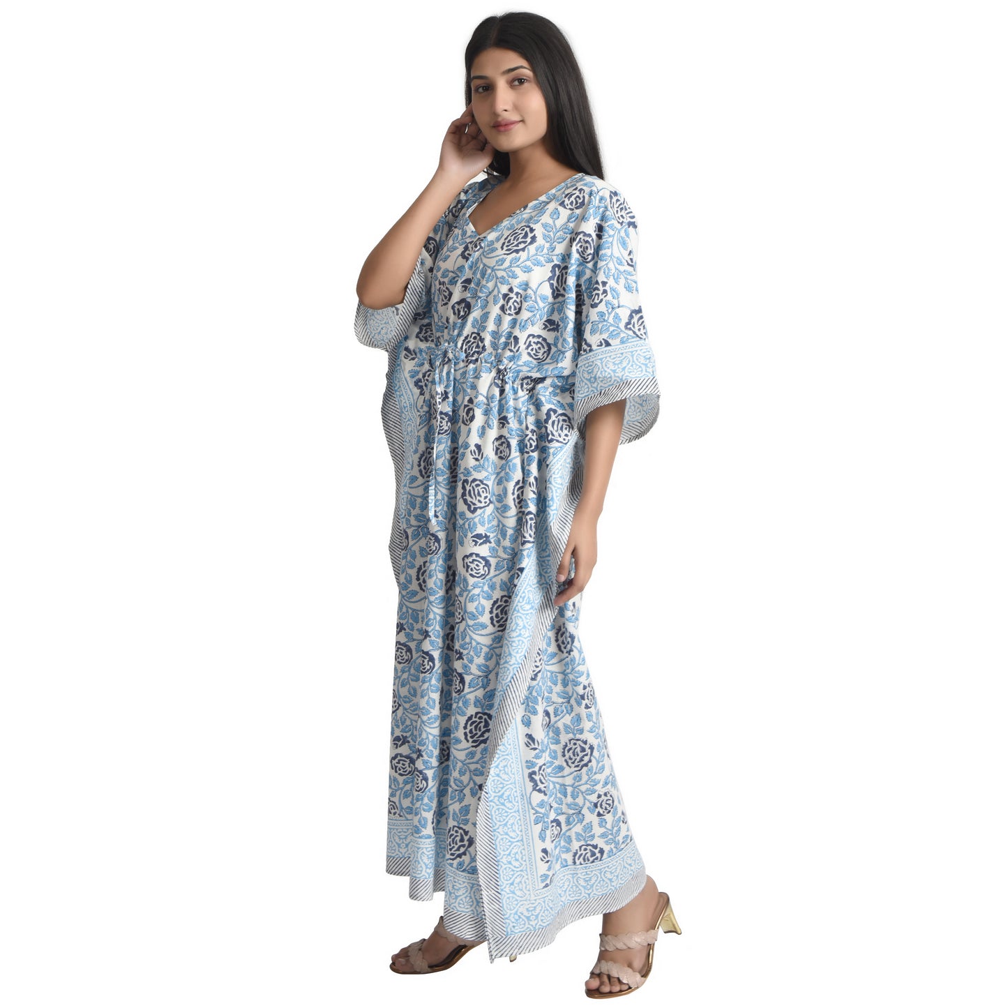 Hand Block Print Cotton Caftans For Women Free Size Vintage traditonal art Maxi gown sleepwear Night gown Kaftan dress