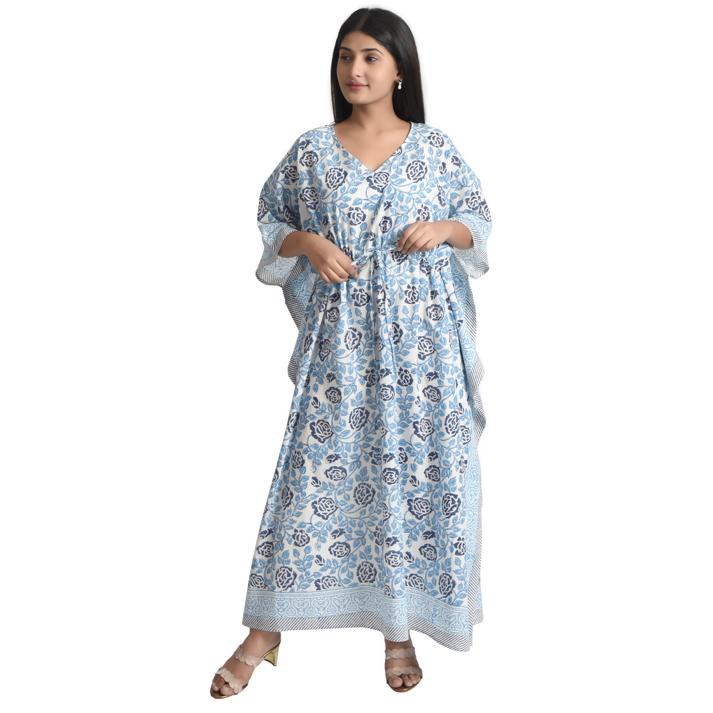 Hand Block Print Cotton Caftans For Women Free Size Vintage traditonal art Maxi gown sleepwear Night gown Kaftan dress