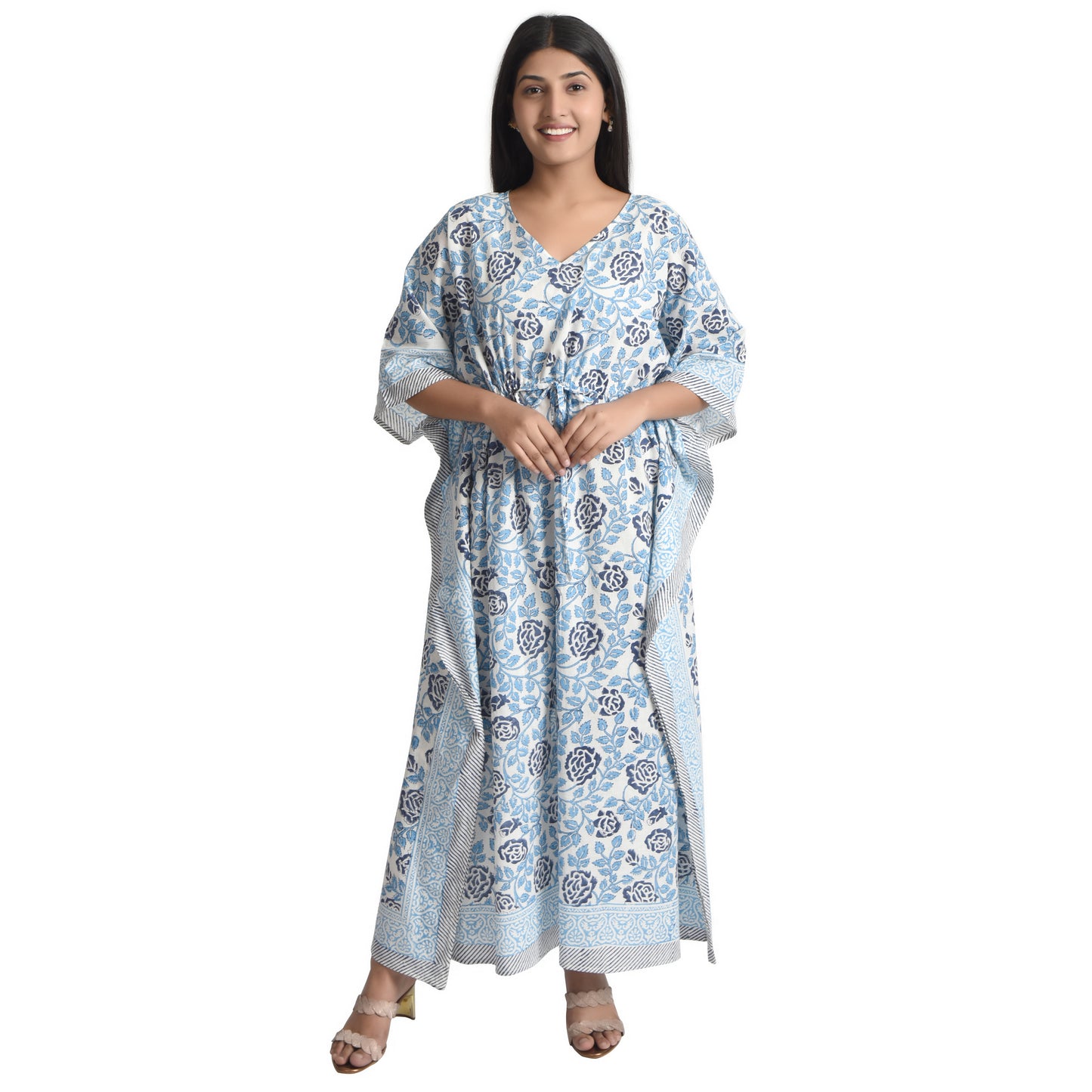 Hand Block Print Cotton Caftans For Women Free Size Vintage traditonal art Maxi gown sleepwear Night gown Kaftan dress