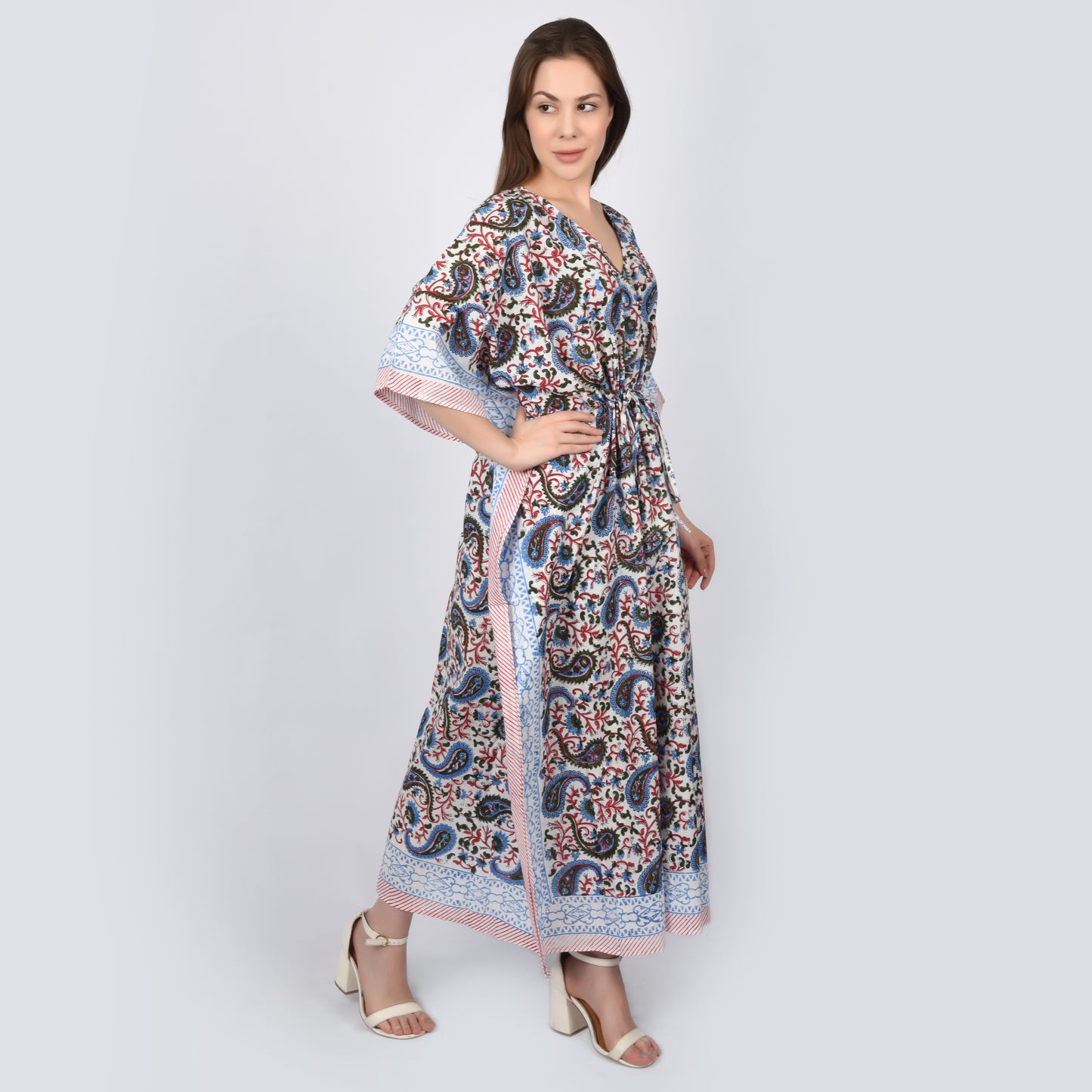 Hand Block Print Cotton Caftans For Women Free Size Sleepwear Vintage traditonal art Kaftan dress