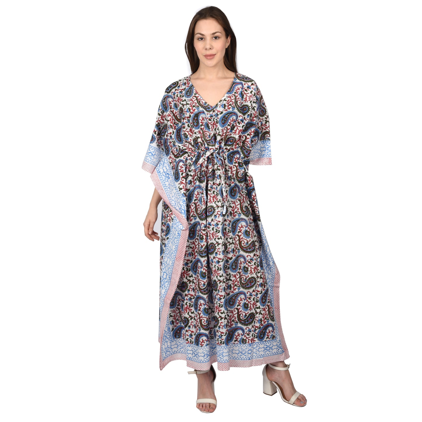 Hand Block Print Cotton Caftans For Women Free Size Sleepwear Vintage traditonal art Kaftan dress