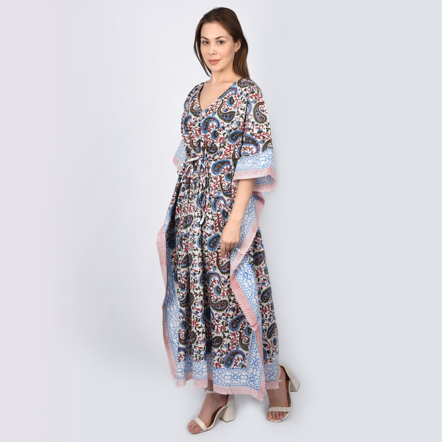 Hand Block Print Cotton Caftans For Women Free Size Sleepwear Vintage traditonal art Kaftan dress