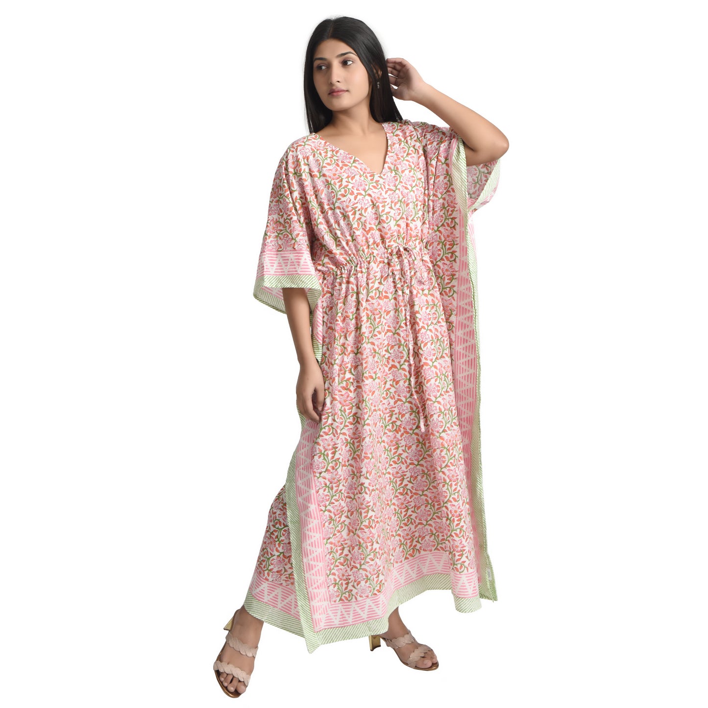 Hand Block Print Cotton Caftans For Women Free Size Vintage traditonal art Maxi gown sleepwear Night gown Kaftan dress