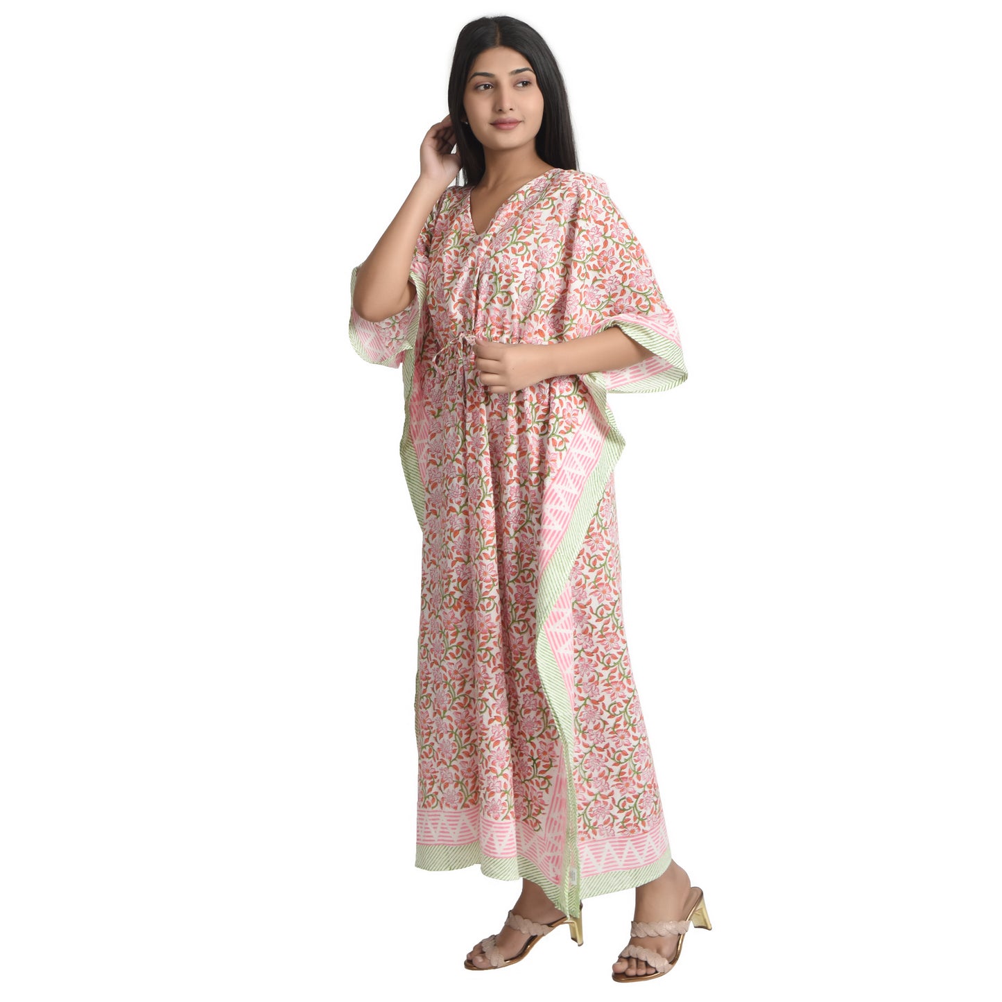 Hand Block Print Cotton Caftans For Women Free Size Vintage traditonal art Maxi gown sleepwear Night gown Kaftan dress