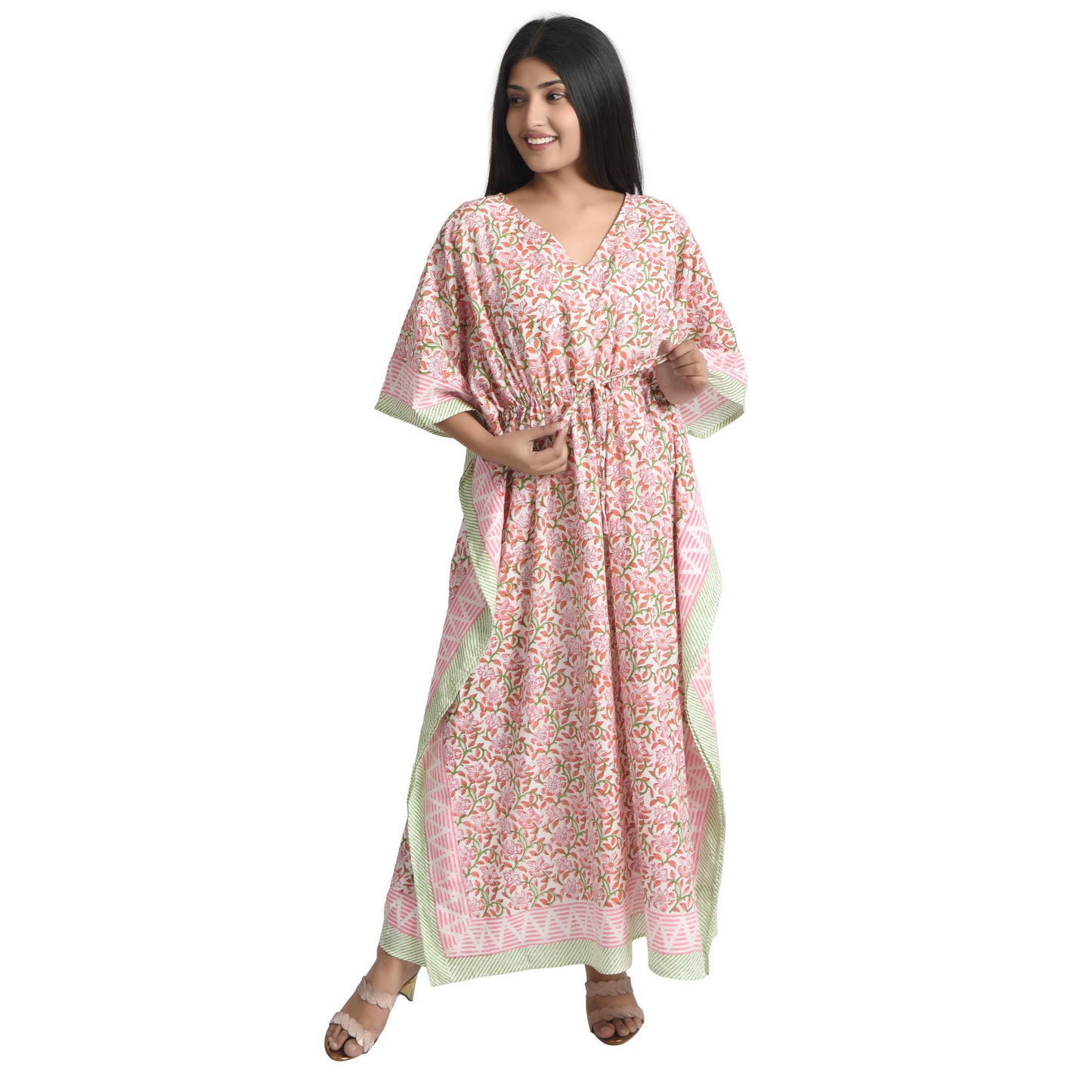 Hand Block Print Cotton Caftans For Women Free Size Vintage traditonal art Maxi gown sleepwear Night gown Kaftan dress