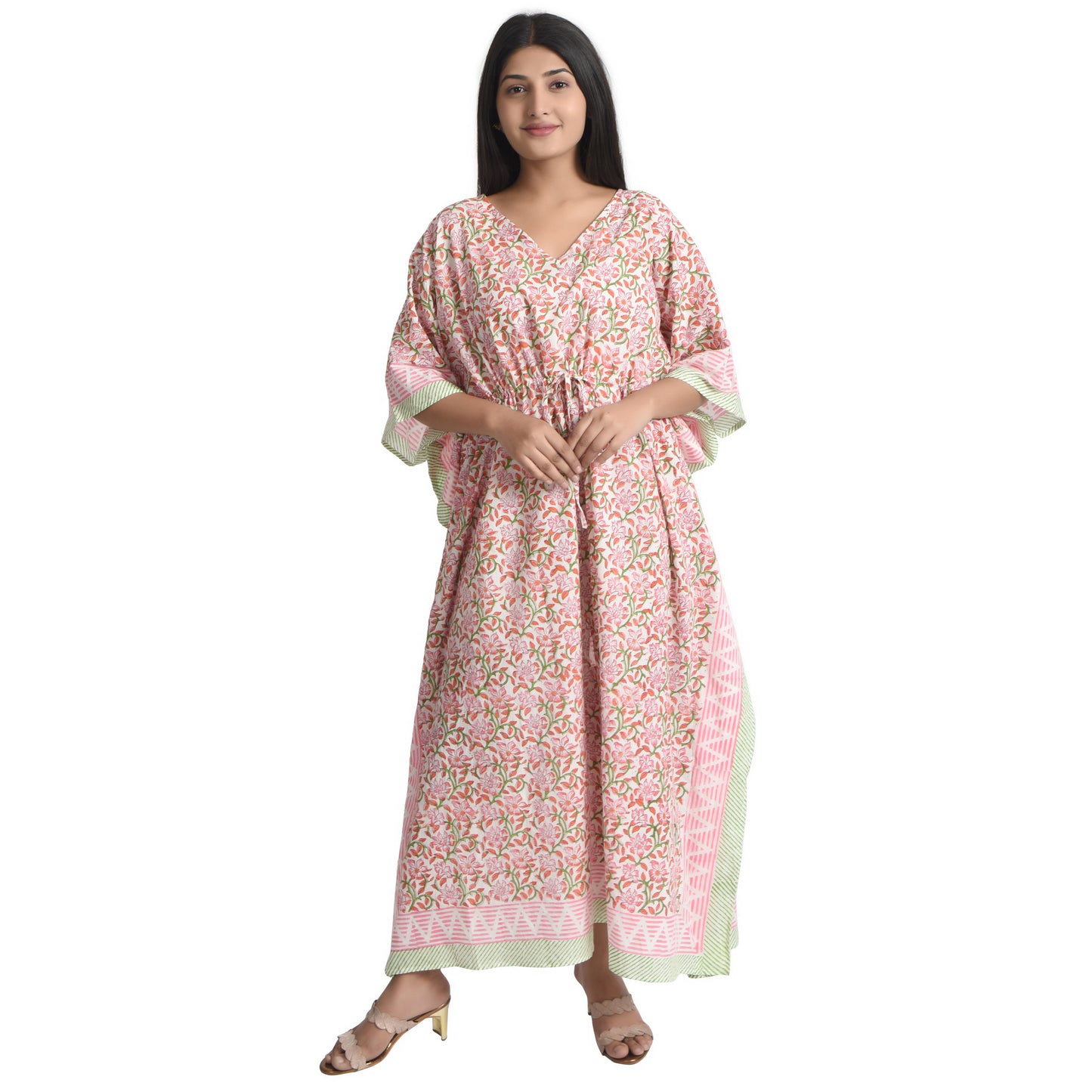 Hand Block Print Cotton Caftans For Women Free Size Vintage traditonal art Maxi gown sleepwear Night gown Kaftan dress