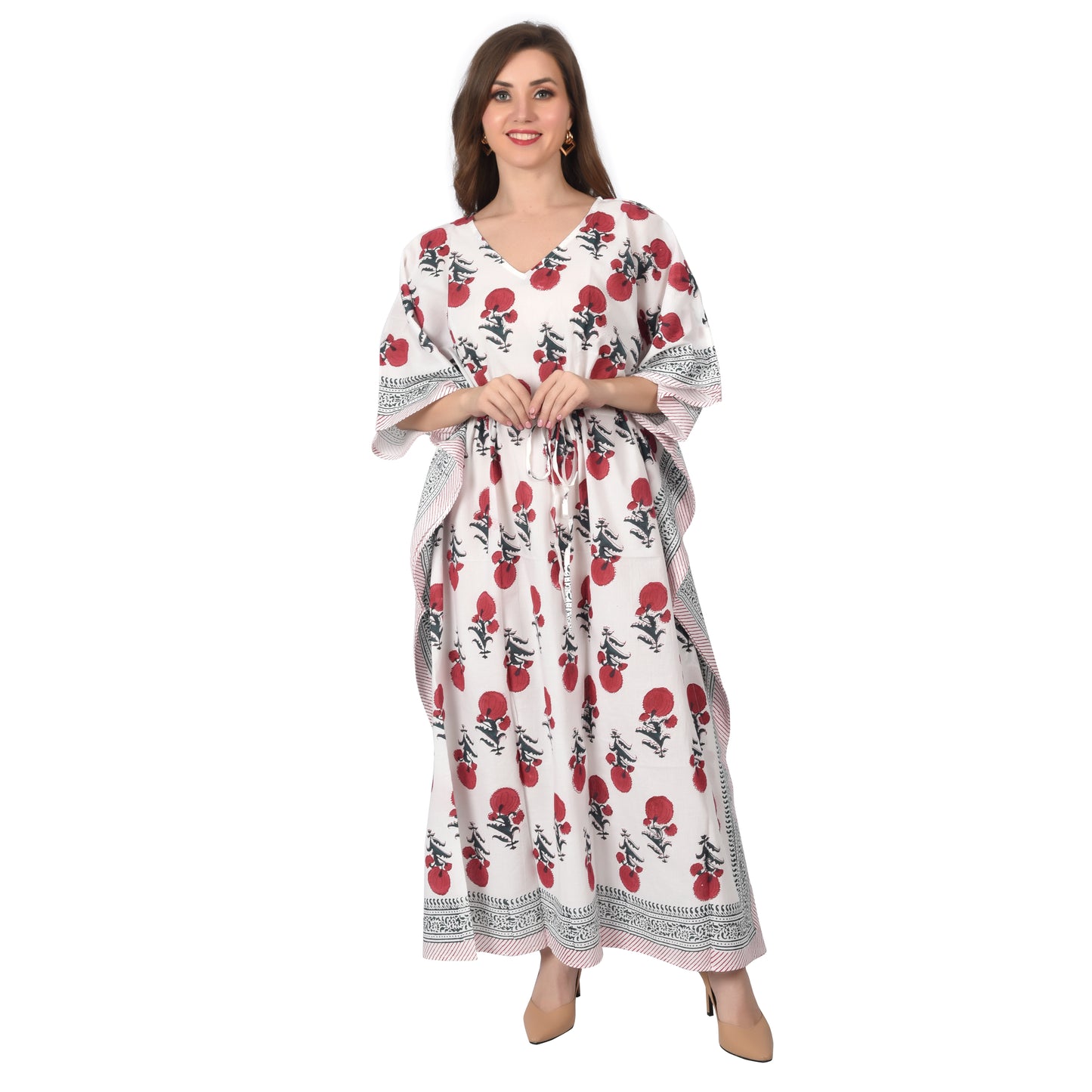 Hand Block Print Cotton Caftans For Women Free Size Vintage traditonal art Maxi gown sleepwear Night gown Kaftan dress