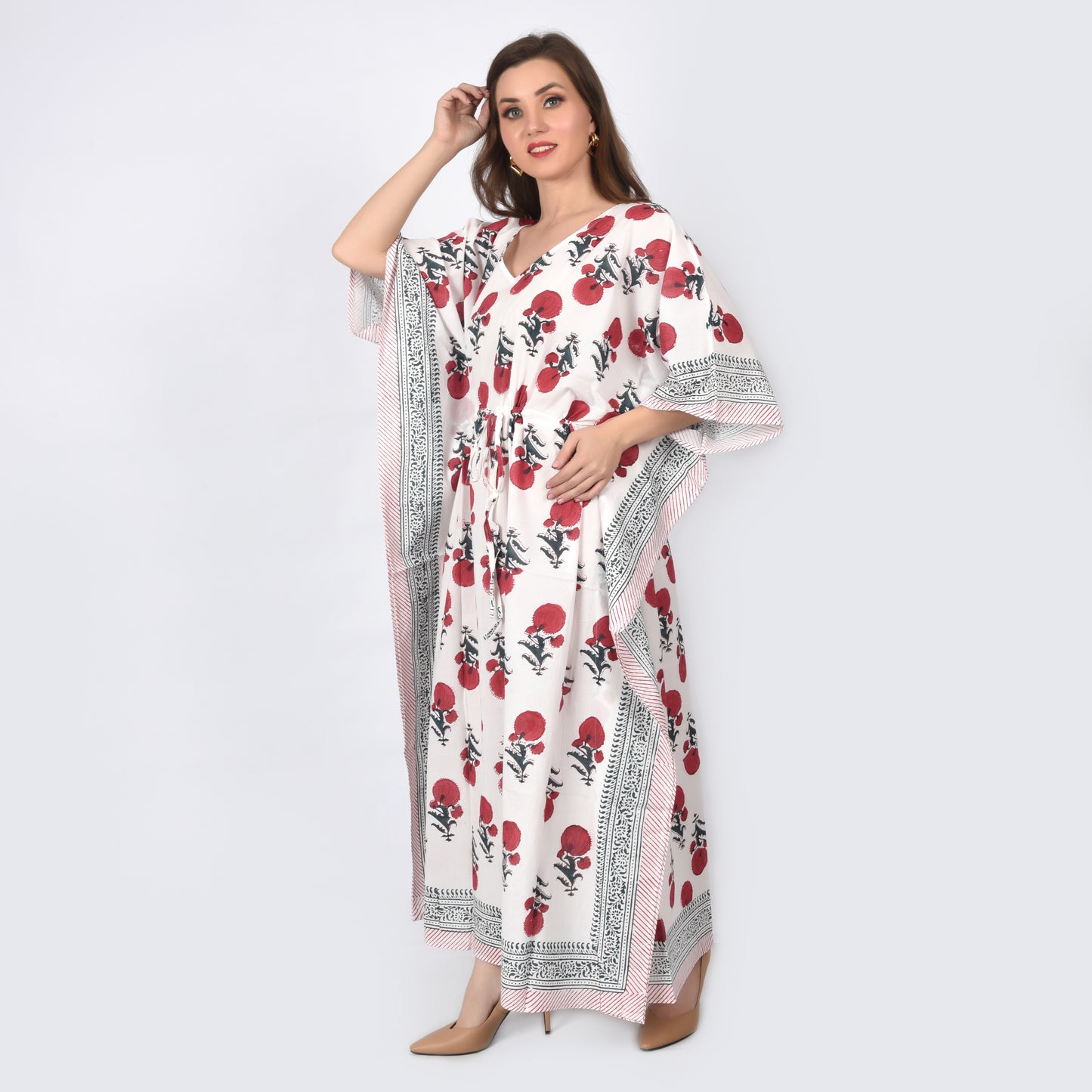 Hand Block Print Cotton Caftans For Women Free Size Vintage traditonal art Maxi gown sleepwear Night gown Kaftan dress