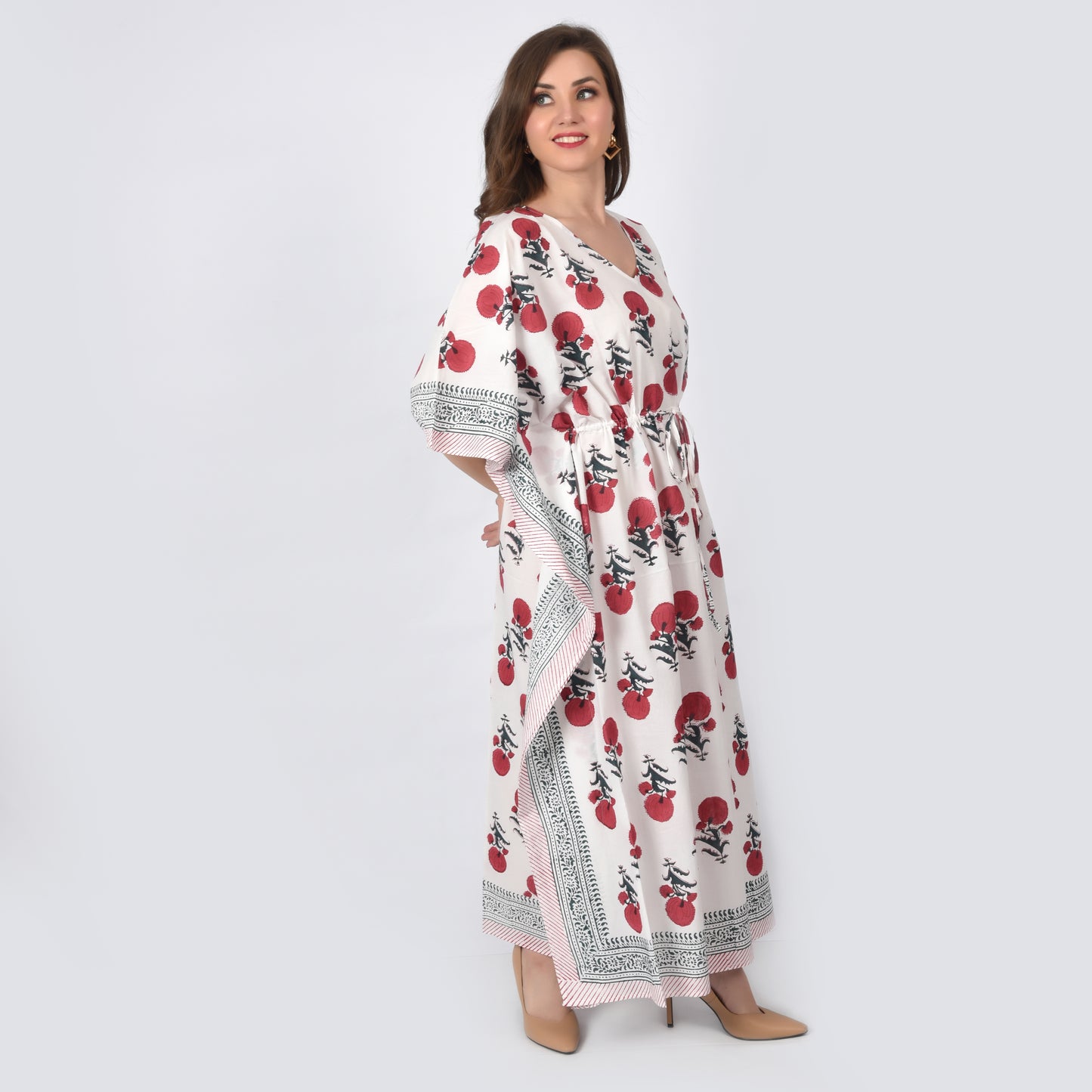 Hand Block Print Cotton Caftans For Women Free Size Vintage traditonal art Maxi gown sleepwear Night gown Kaftan dress