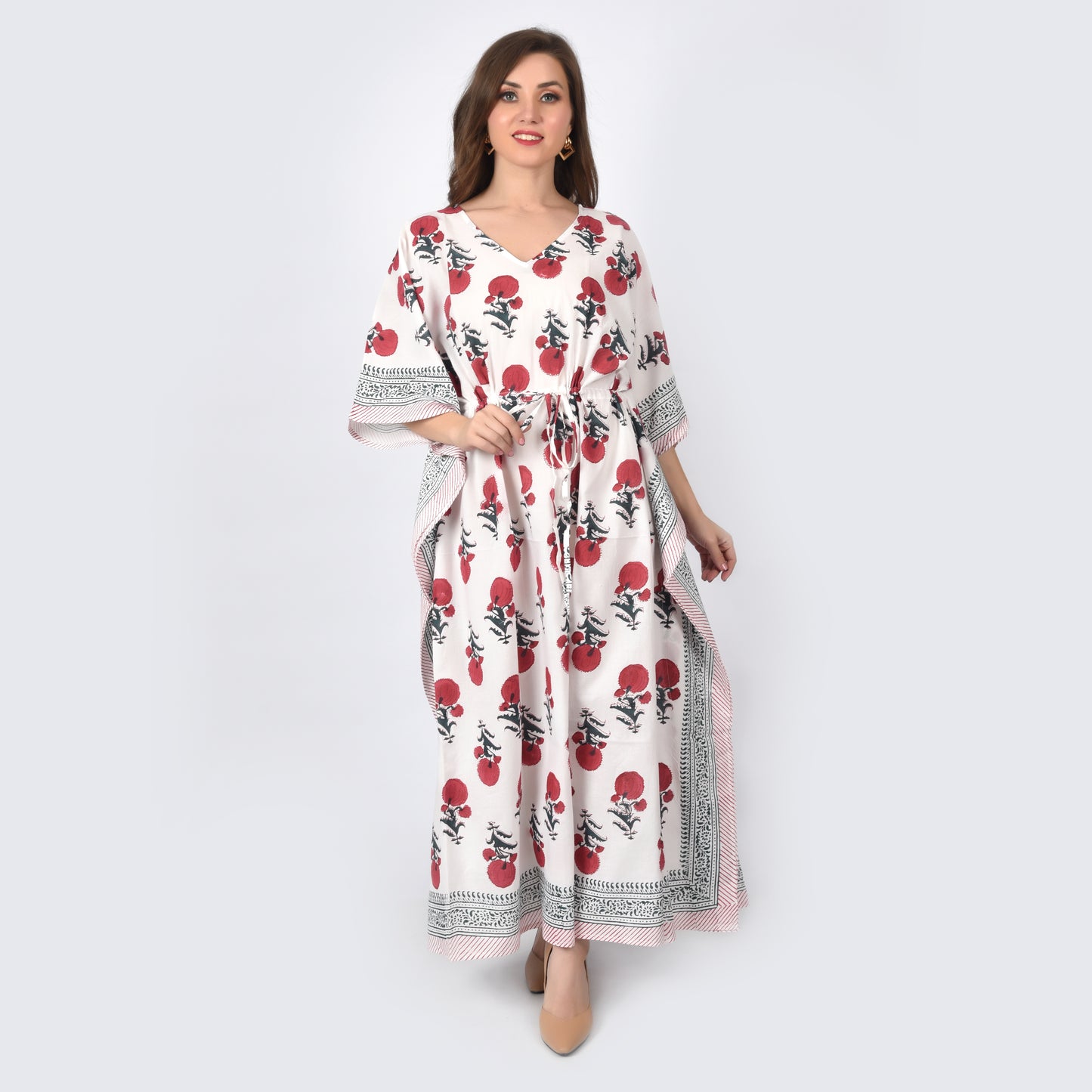 Hand Block Print Cotton Caftans For Women Free Size Vintage traditonal art Maxi gown sleepwear Night gown Kaftan dress