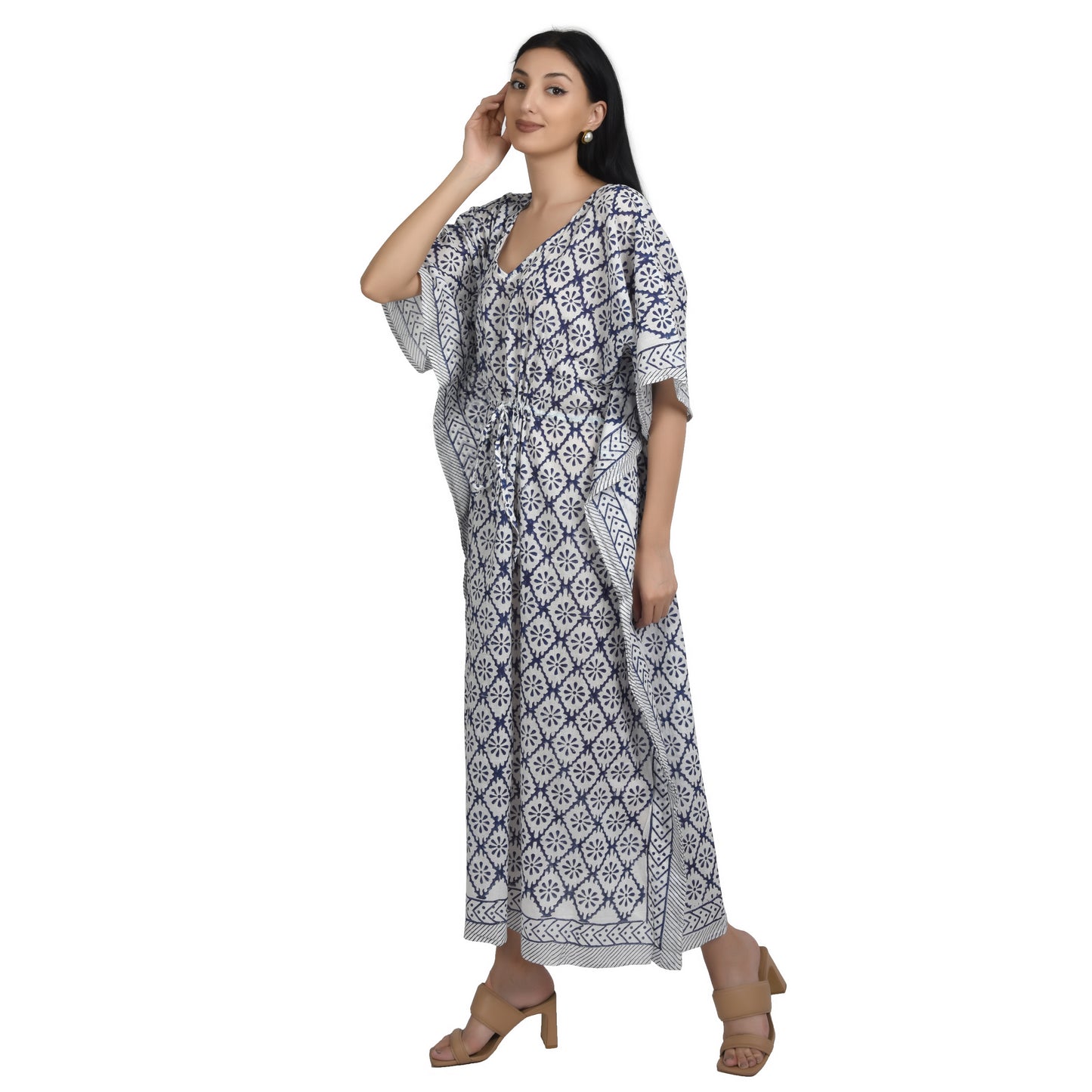 Hand Block Print Cotton Caftans For Women Free Size Vintage traditonal art Maxi gown sleepwear Night gown Kaftan dress