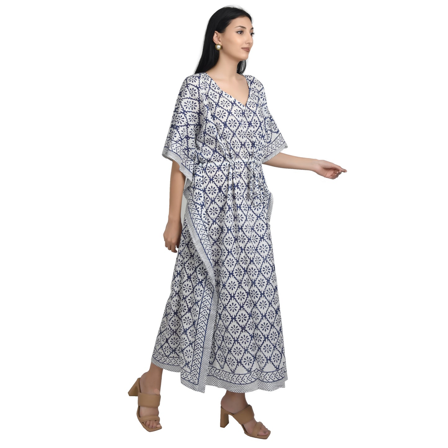 Hand Block Print Cotton Caftans For Women Free Size Vintage traditonal art Maxi gown sleepwear Night gown Kaftan dress