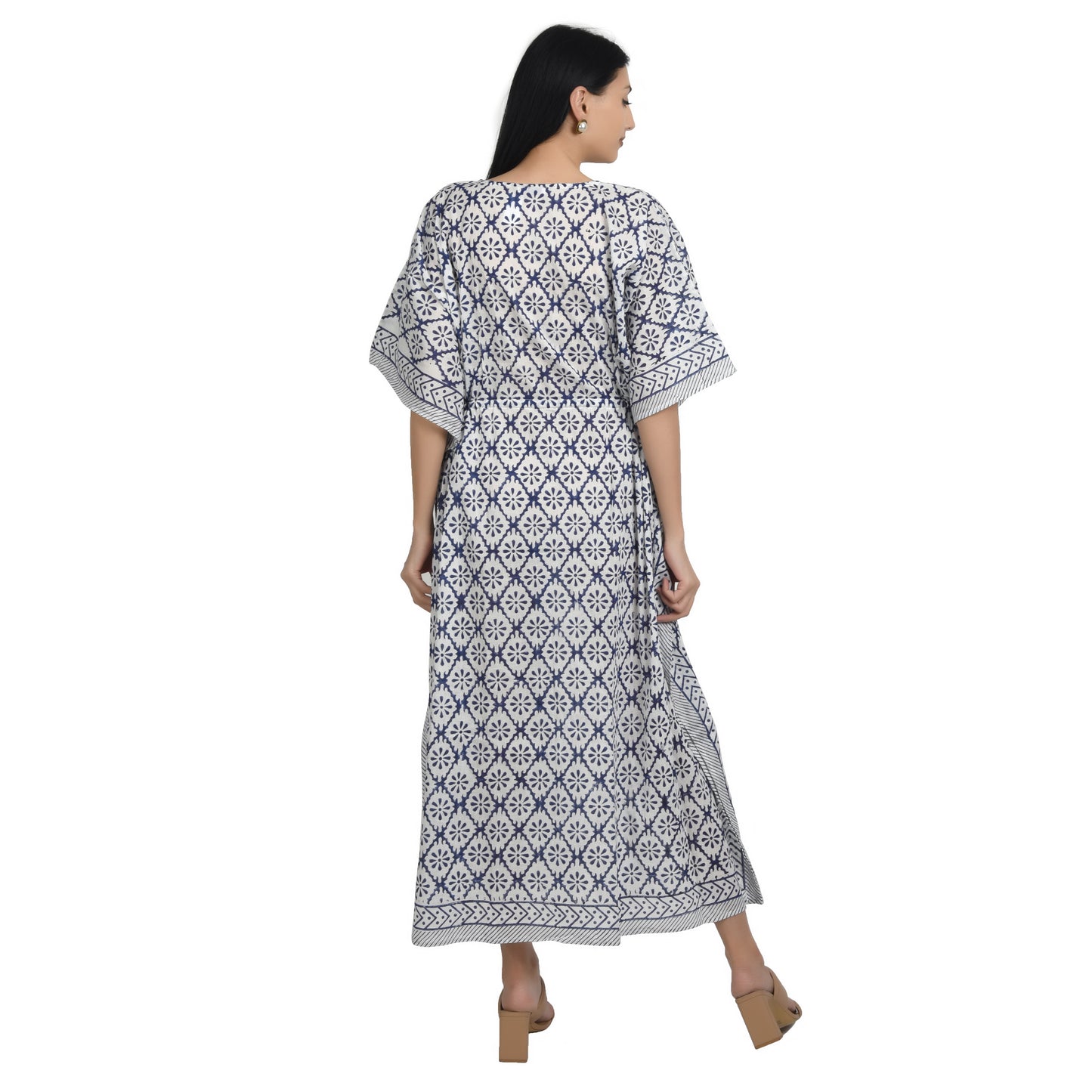 Hand Block Print Cotton Caftans For Women Free Size Vintage traditonal art Maxi gown sleepwear Night gown Kaftan dress