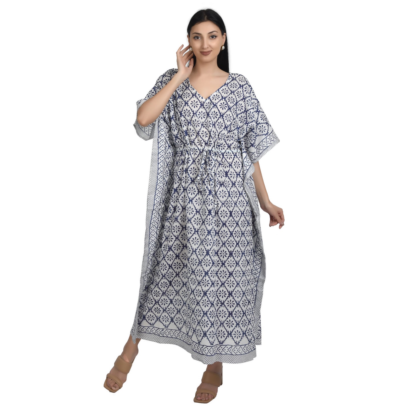 Hand Block Print Cotton Caftans For Women Free Size Vintage traditonal art Maxi gown sleepwear Night gown Kaftan dress
