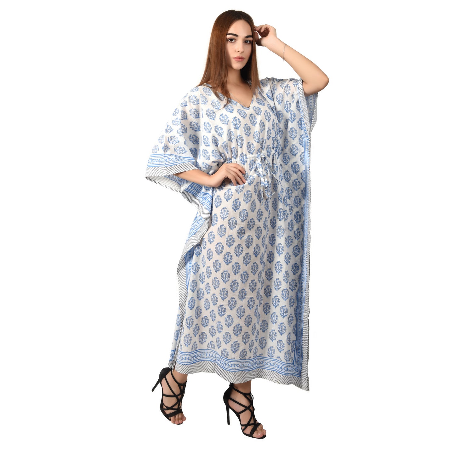 Hand Block Print Cotton Caftans For Women Free Size Vintage traditonal art Maxi gown sleepwear Night gown Kaftan dress