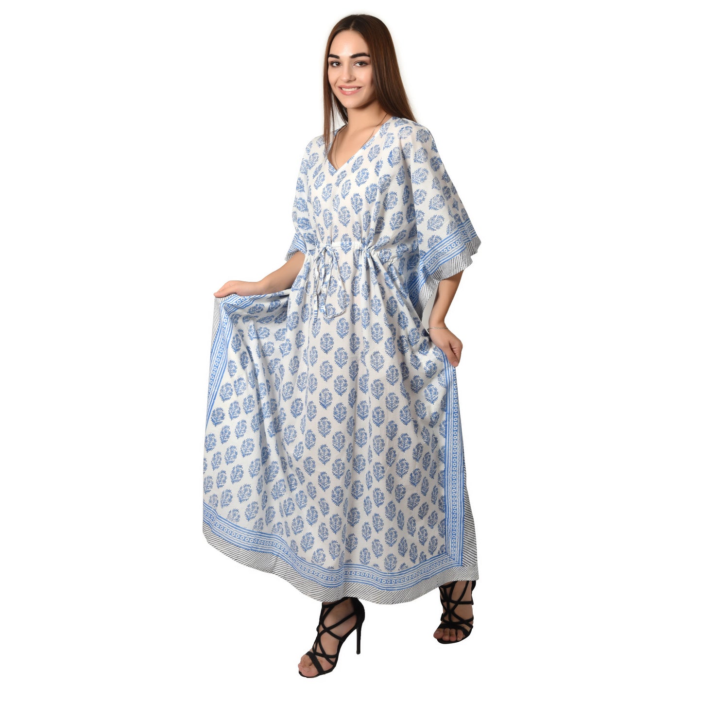 Hand Block Print Cotton Caftans For Women Free Size Vintage traditonal art Maxi gown sleepwear Night gown Kaftan dress
