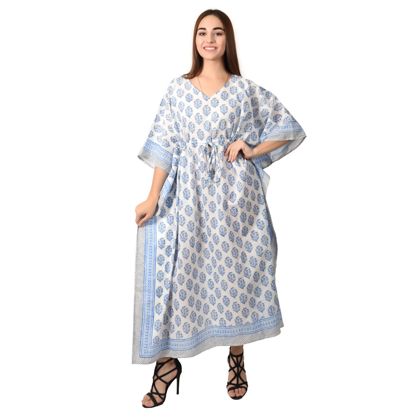 Hand Block Print Cotton Caftans For Women Free Size Vintage traditonal art Maxi gown sleepwear Night gown Kaftan dress