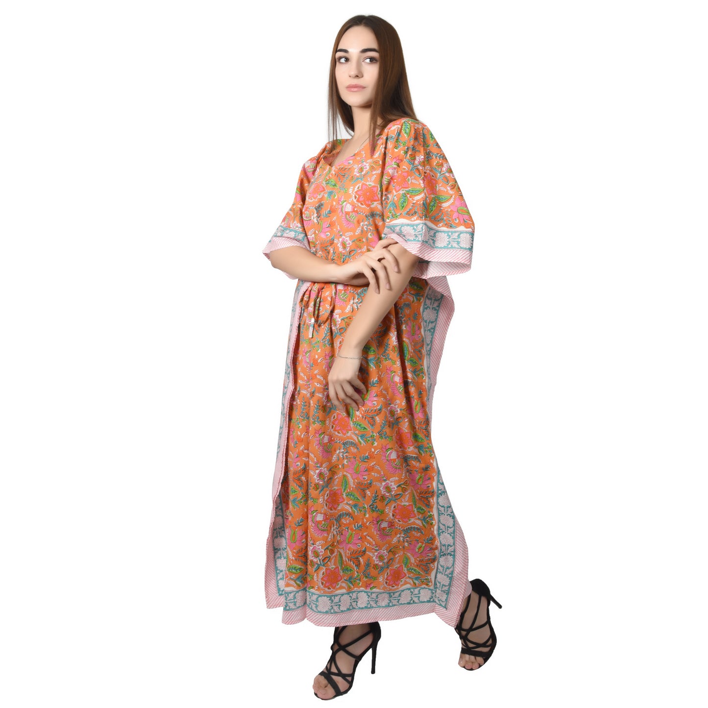 Hand Block Printed Cotton Kaftan – Boho Loungewear | Lightweight Resort Wear