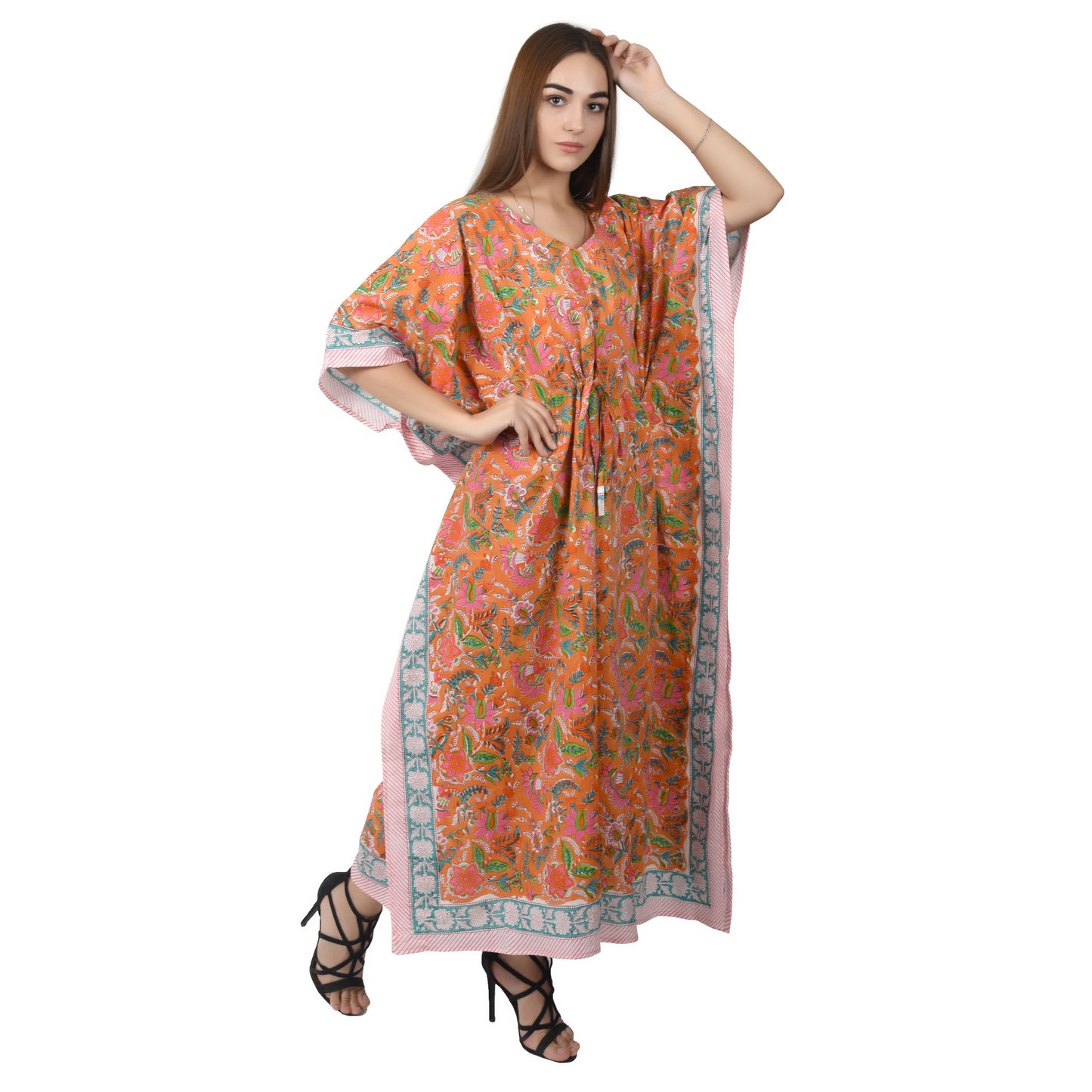 Hand Block Printed Cotton Kaftan – Boho Loungewear | Lightweight Resort Wear