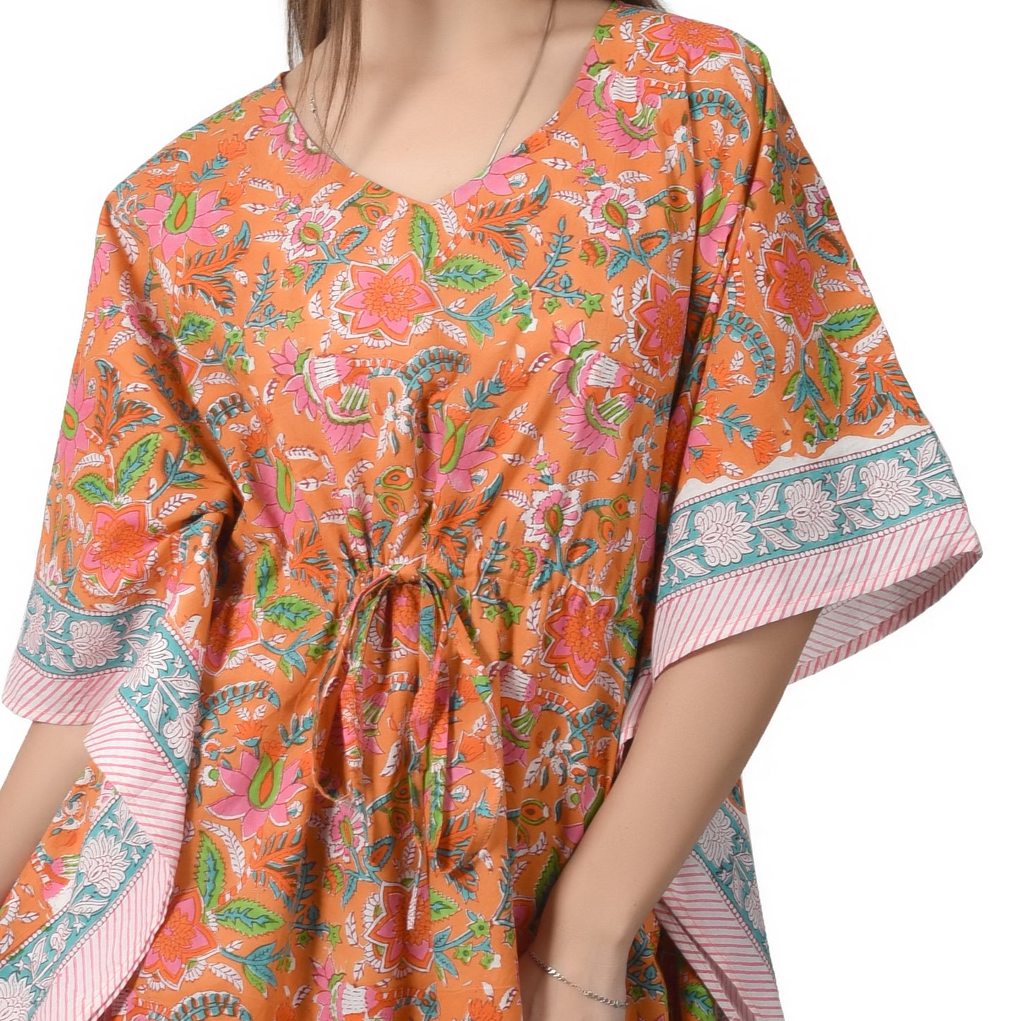 Hand Block Printed Cotton Kaftan – Boho Loungewear | Lightweight Resort Wear