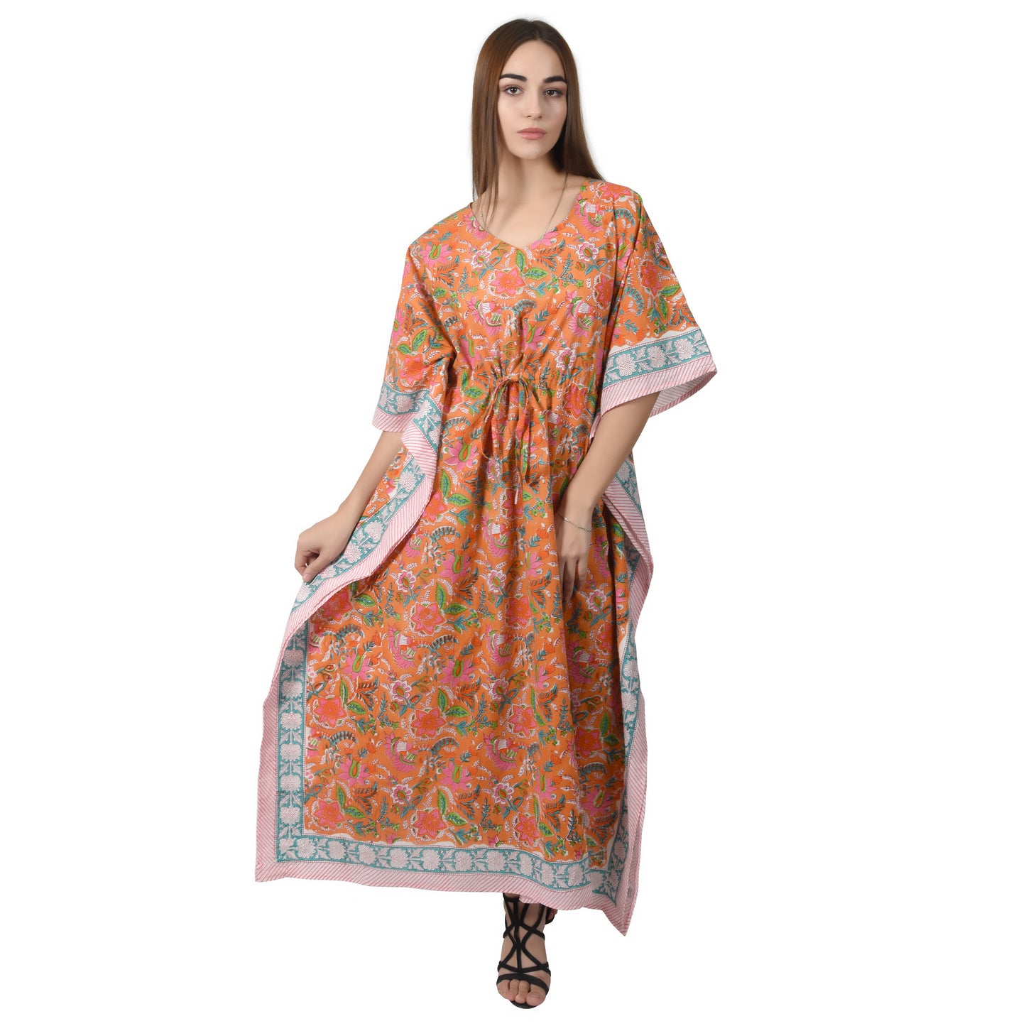 Hand Block Printed Cotton Kaftan – Boho Loungewear | Lightweight Resort Wear