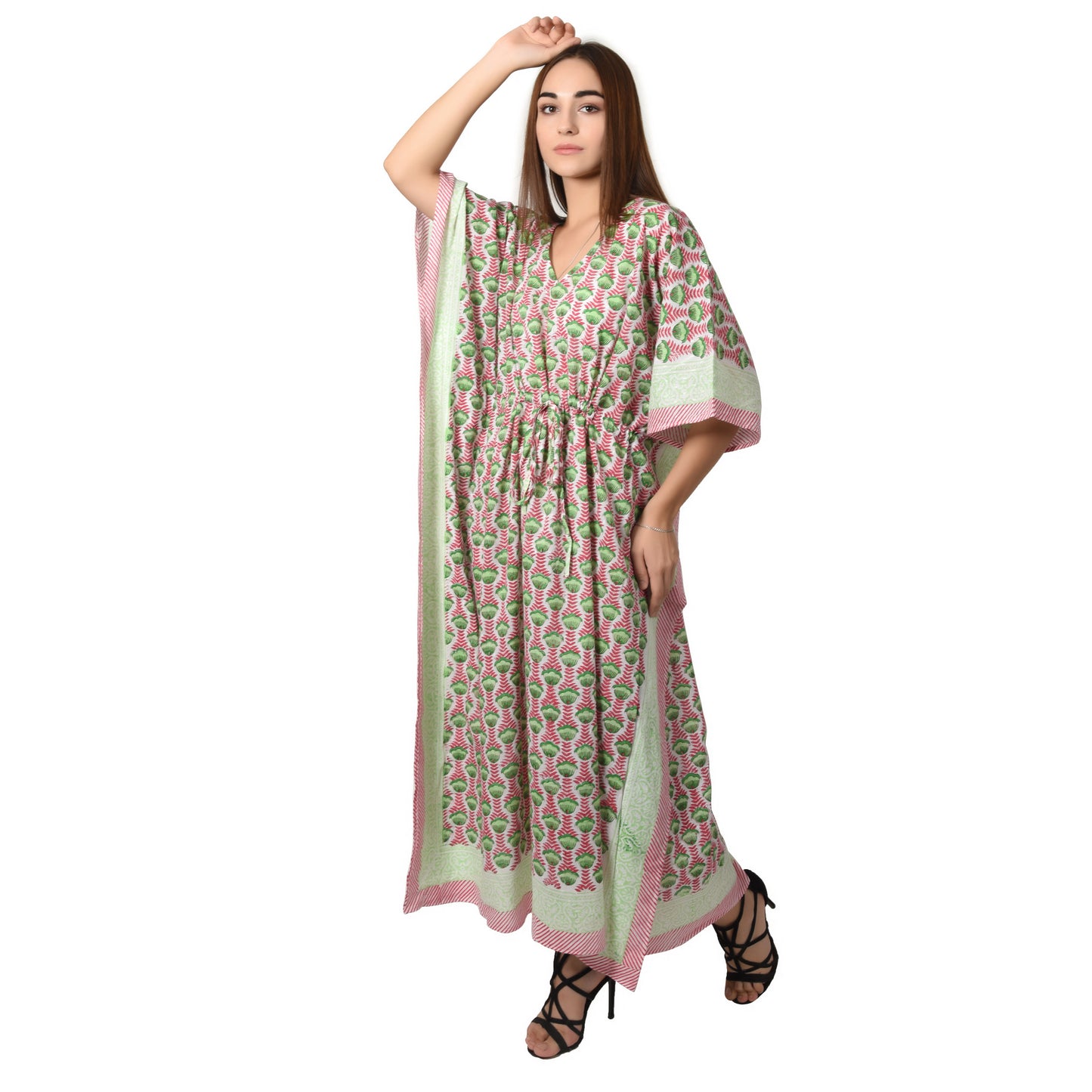 Hand Block Print Cotton Caftans For Women Free Size Vintage traditonal art Maxi gown sleepwear Night gown Kaftan dress